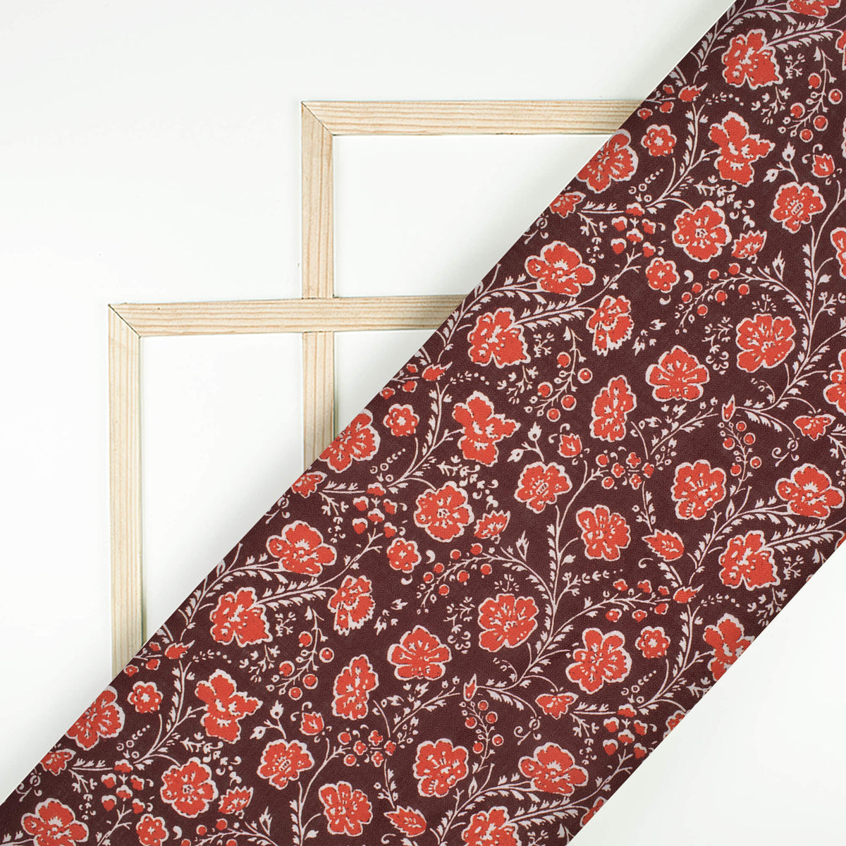Maroon And Persian Red Floral Pattern Digital Print Linen Textured Fabric (Width 56 Inches)