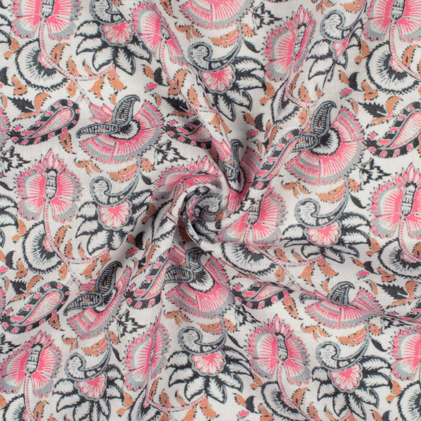 Taffy Pink And Green Floral Pattern Digital Print Linen Textured Fabric (Width 56 Inches)