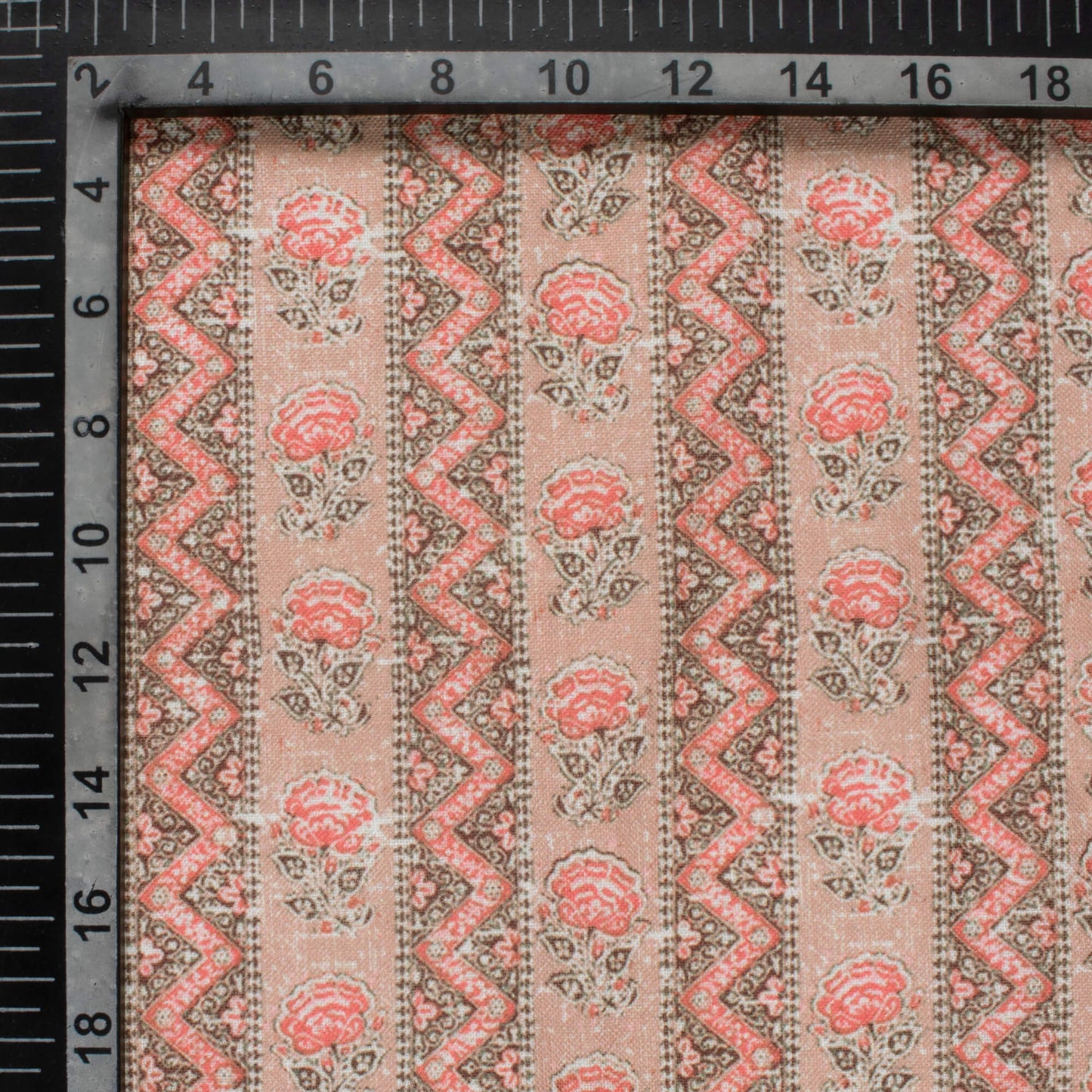 Peach And Desire Red Floral Pattern Digital Print Linen Textured Fabric (Width 56 Inches)