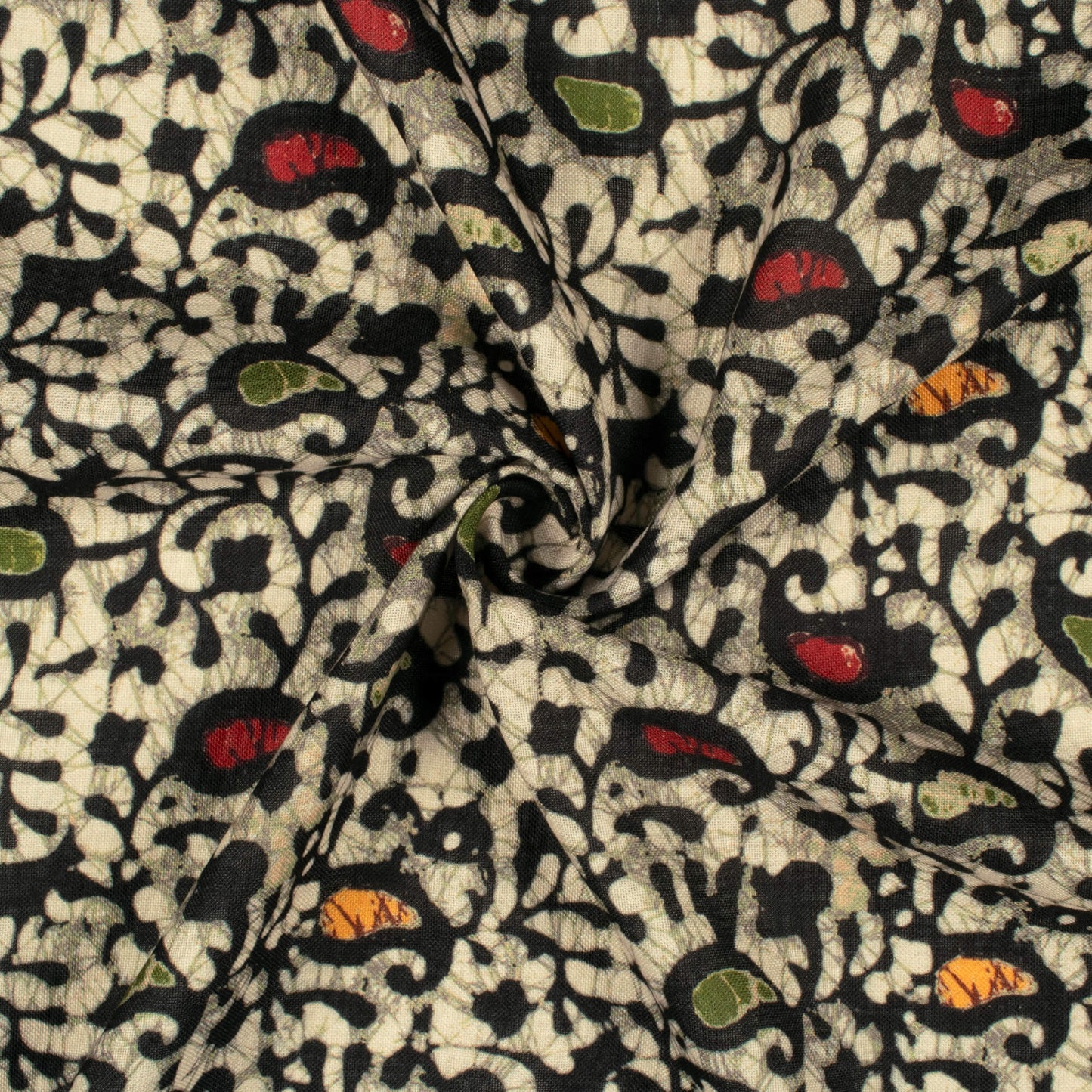 Moss Green And Black Paisley Pattern Digital Print Linen Textured Fabric (Width 56 Inches)
