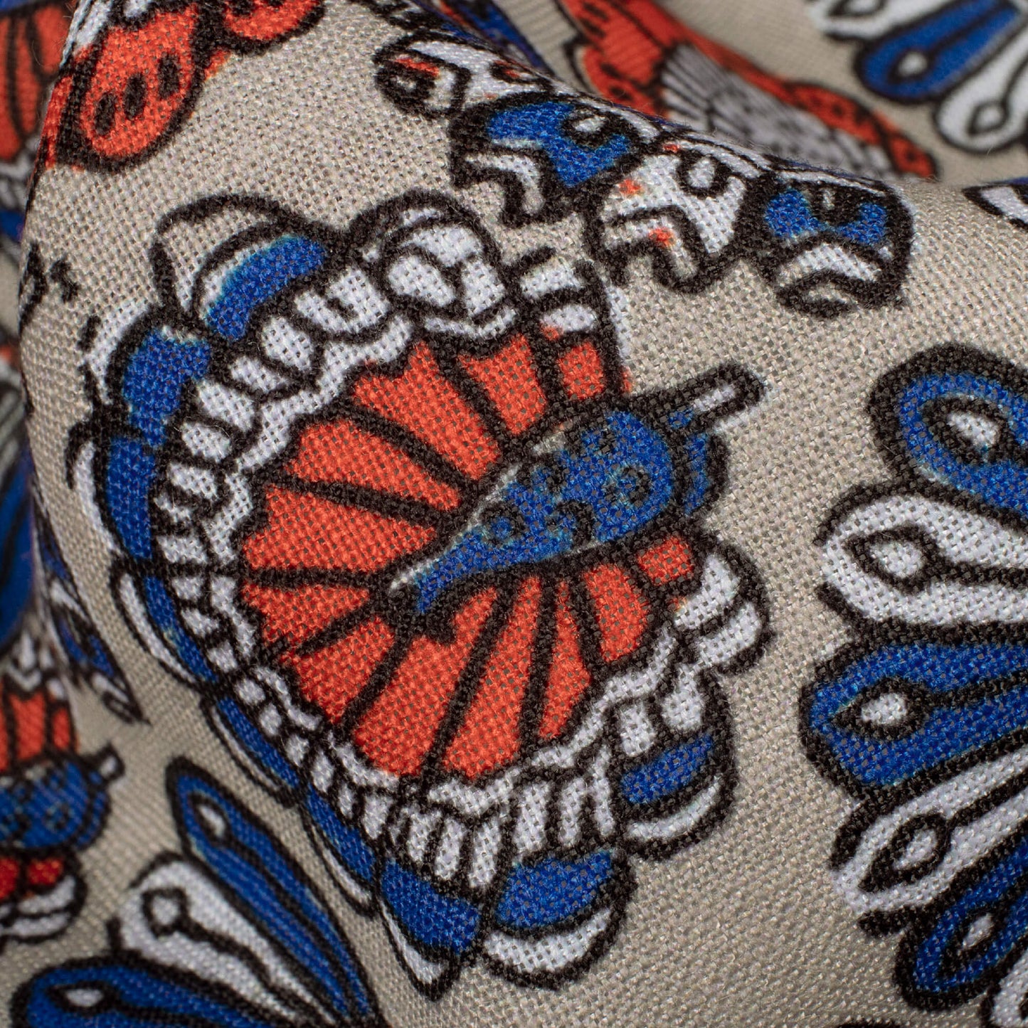 Grey And Peacock Blue Pattern Digital Print Linen Textured Fabric (Width 56 Inches)
