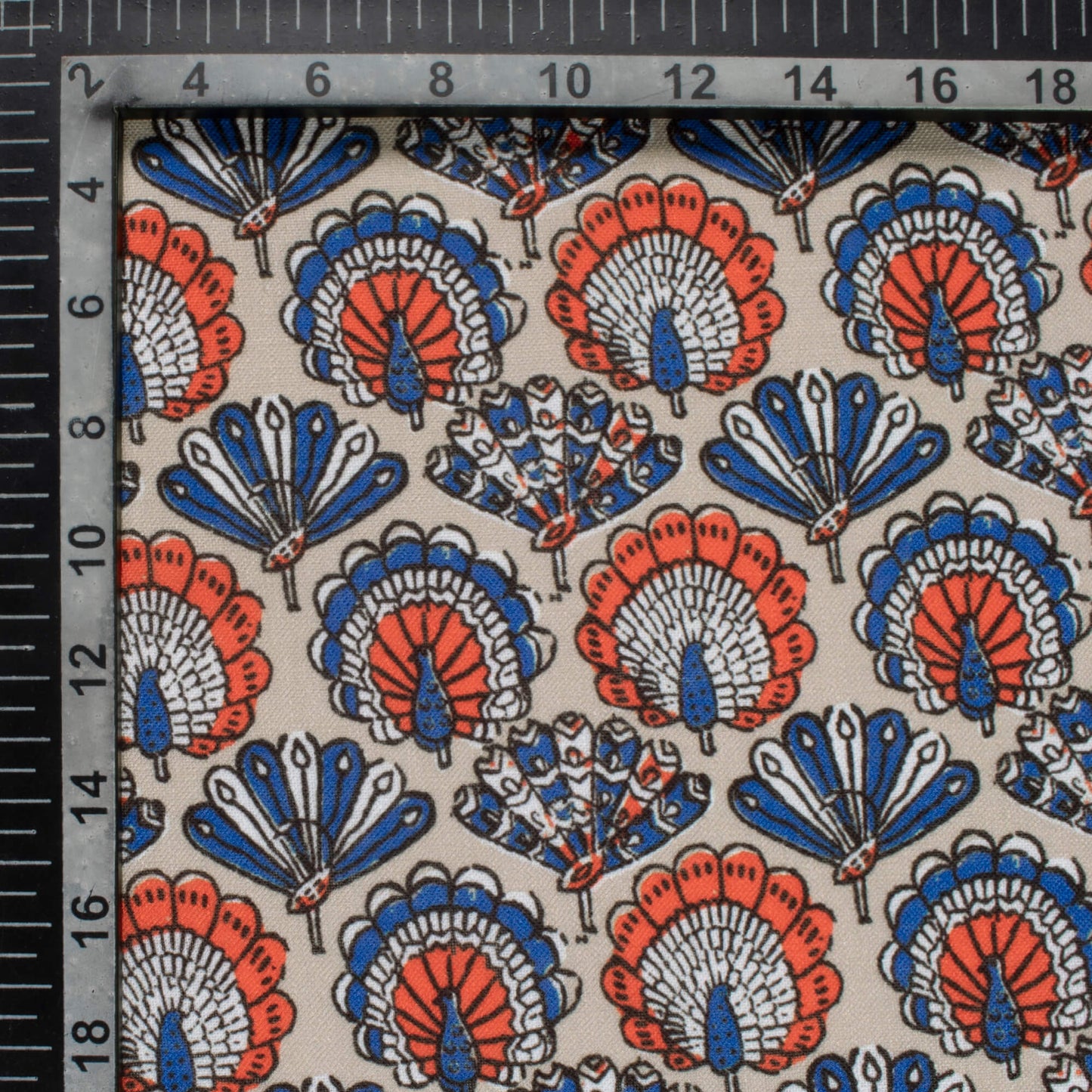 Grey And Peacock Blue Pattern Digital Print Linen Textured Fabric (Width 56 Inches)