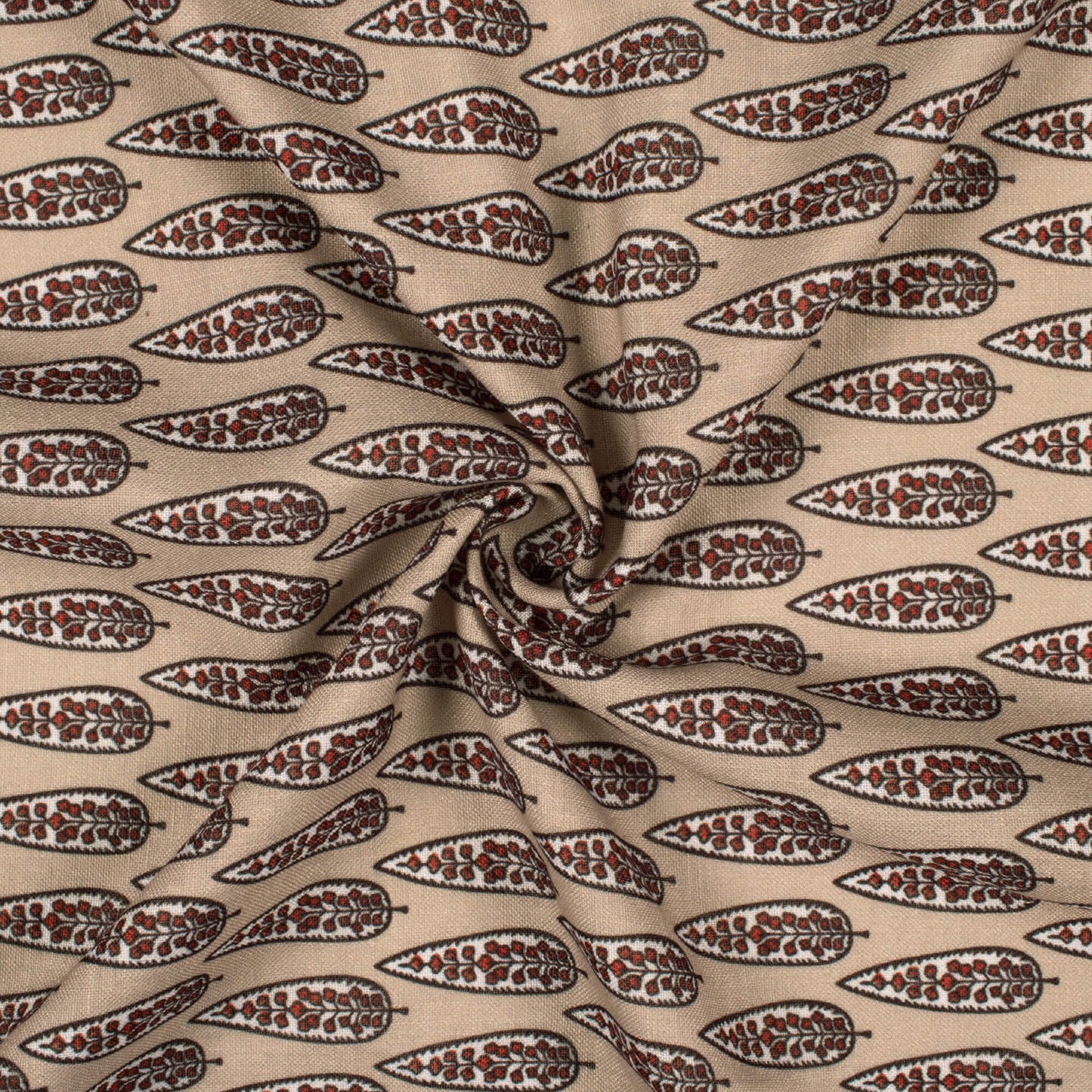 Pastel Brown And Blood Red Floral Pattern Digital Print Linen Textured Fabric (Width 56 Inches)