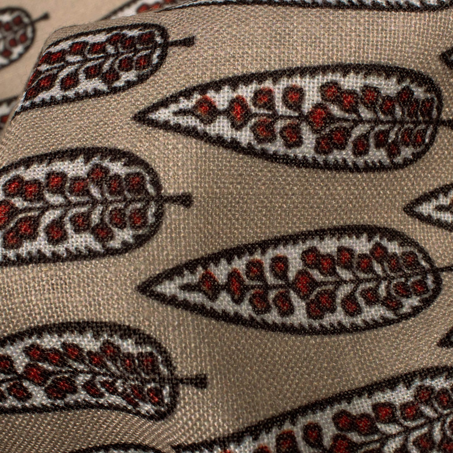 Pastel Brown And Blood Red Floral Pattern Digital Print Linen Textured Fabric (Width 56 Inches)