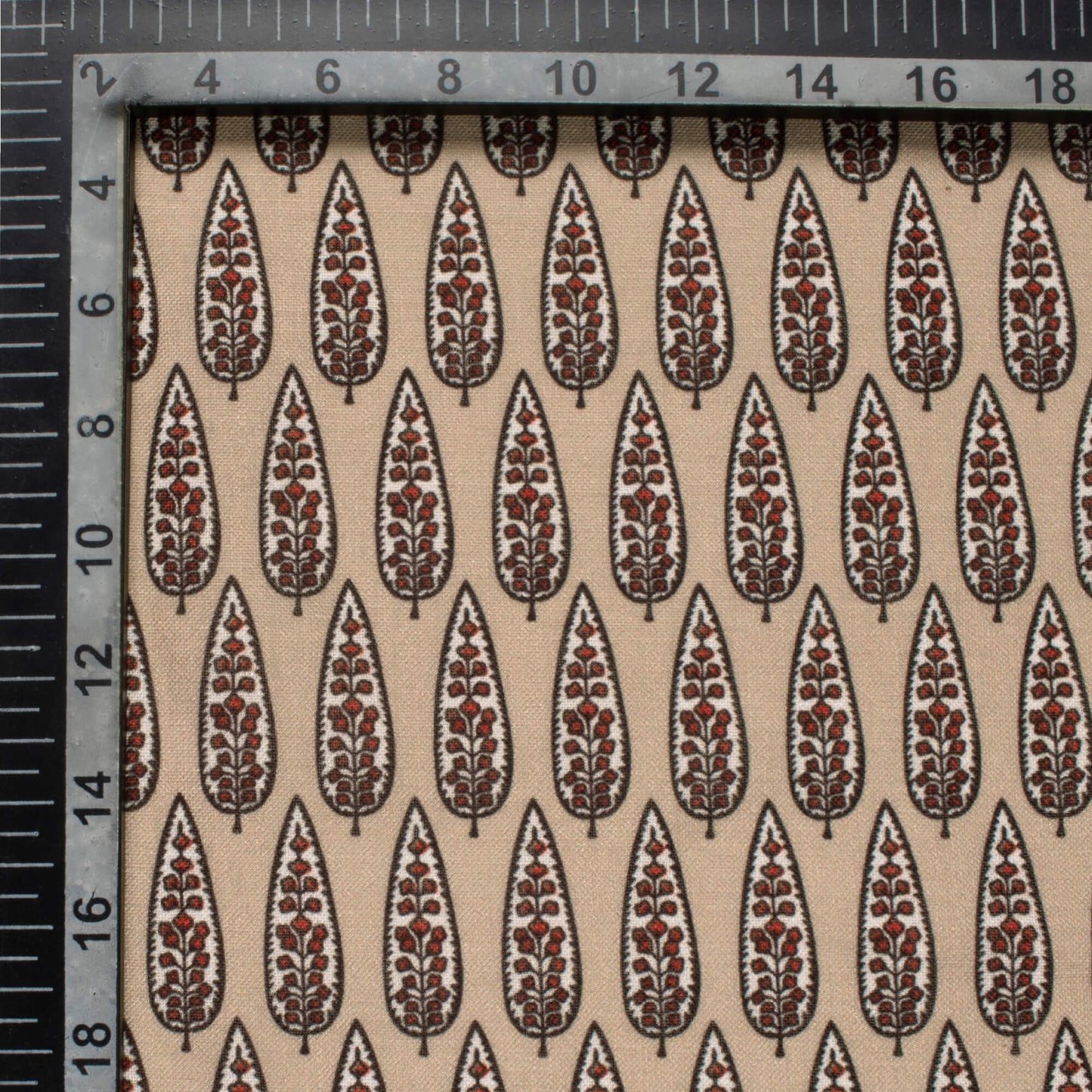 Pastel Brown And Blood Red Floral Pattern Digital Print Linen Textured Fabric (Width 56 Inches)