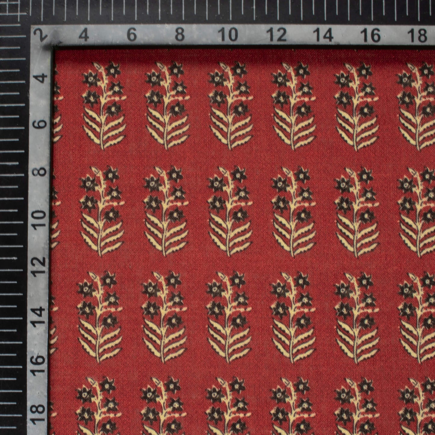 Maroon And Black Floral Pattern Digital Print Linen Textured Fabric (Width 56 Inches)