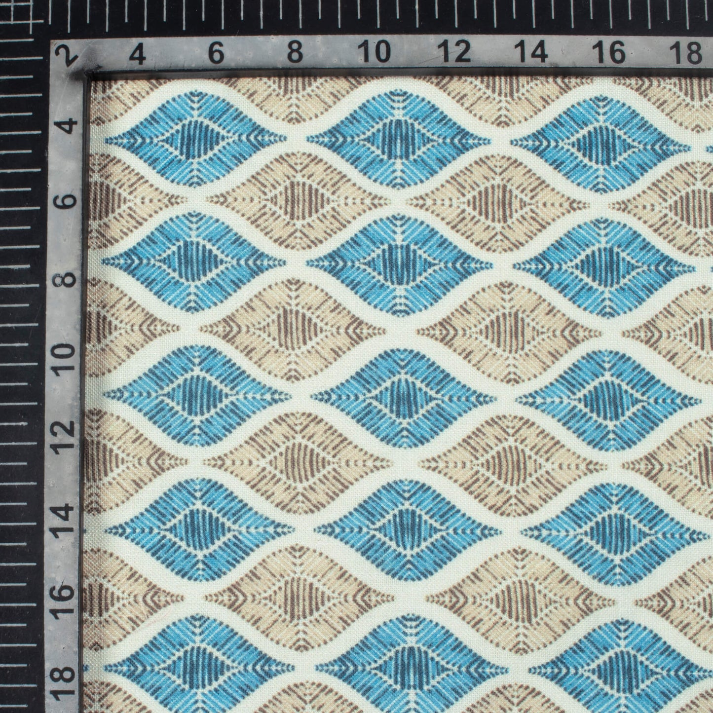 Pastel Blue And Latte Beige Trellis Pattern Digital Print Linen Textured Fabric (Width 56 Inches)