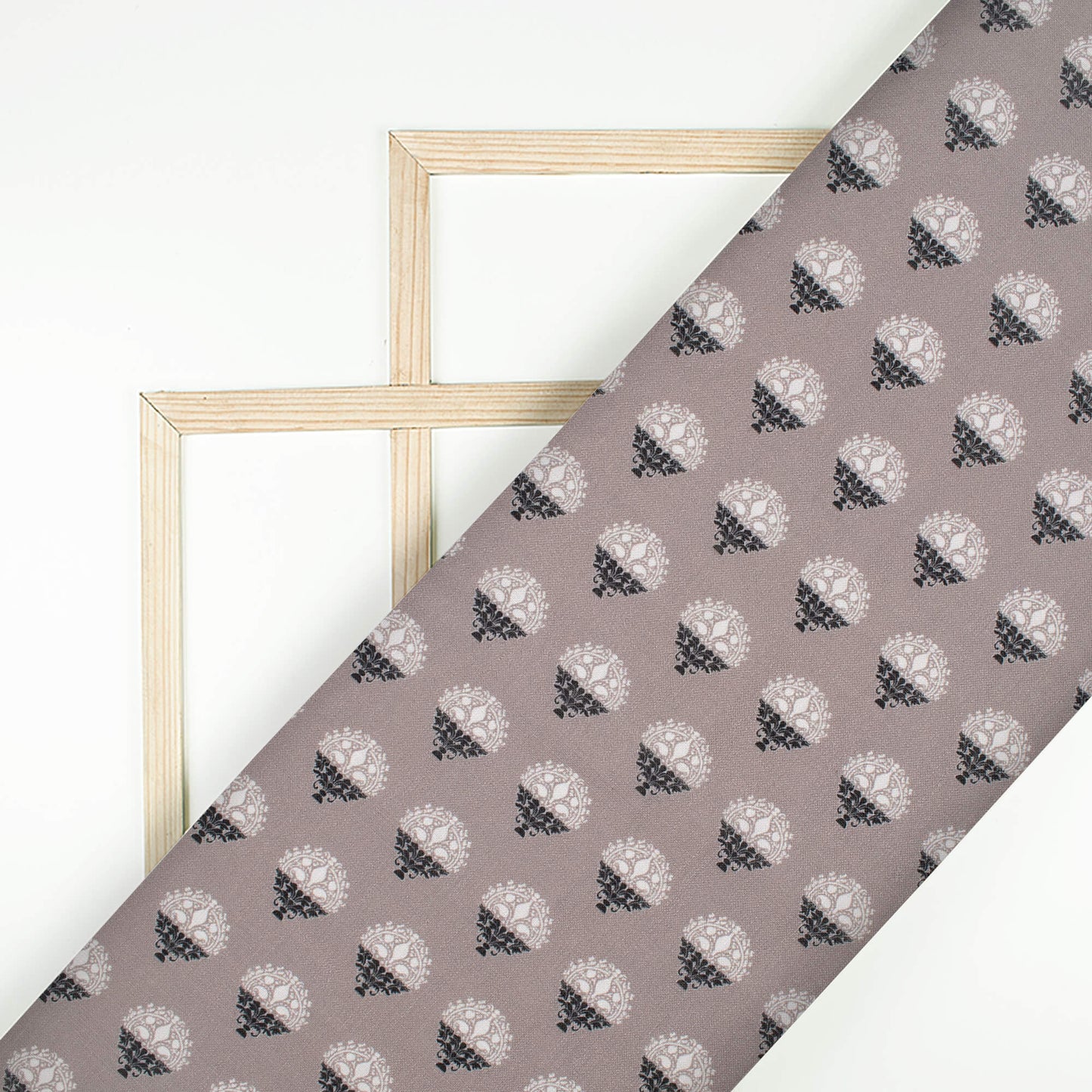 Fossil Grey And Black Booti Pattern Digital Print Linen Textured Fabric (Width 56 Inches)