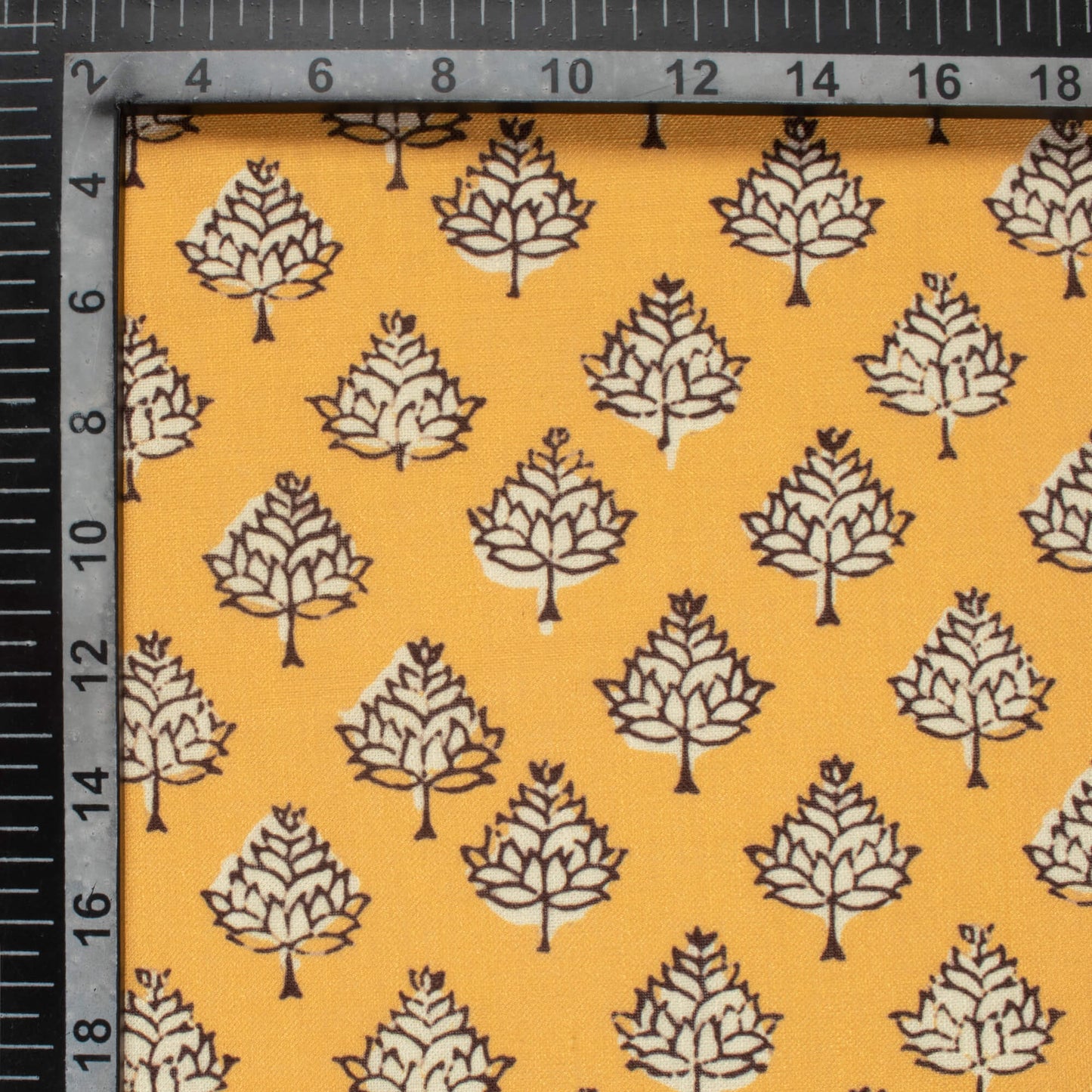 Honey Yellow And Black Floral Pattern Digital Print Linen Textured Fabric (Width 56 Inches)