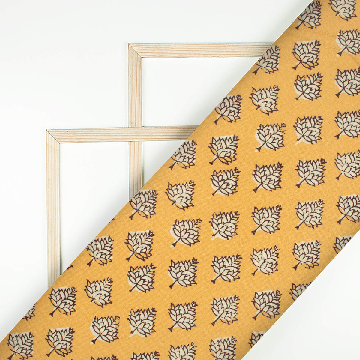 Honey Yellow And Black Floral Pattern Digital Print Linen Textured Fabric (Width 56 Inches)