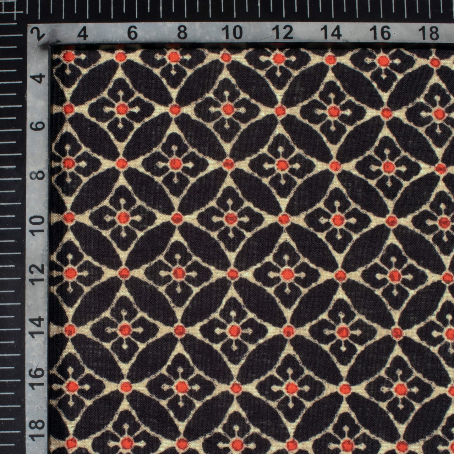 Black And Beige Traditional Pattern Digital Print Linen Textured Fabric (Width 56 Inches)