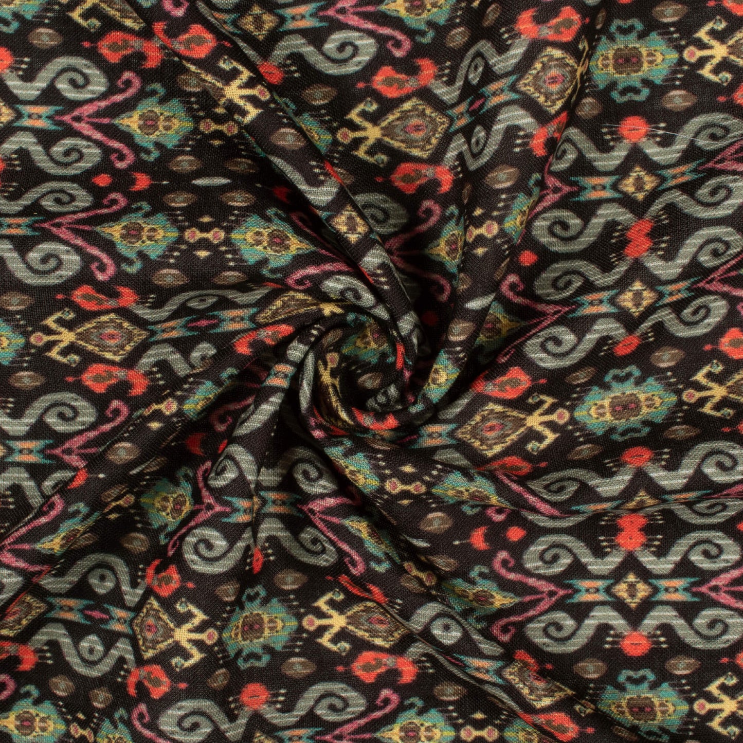 Black And Sage Green Ethnic Pattern Digital Print Linen Textured Fabric (Width 56 Inches)