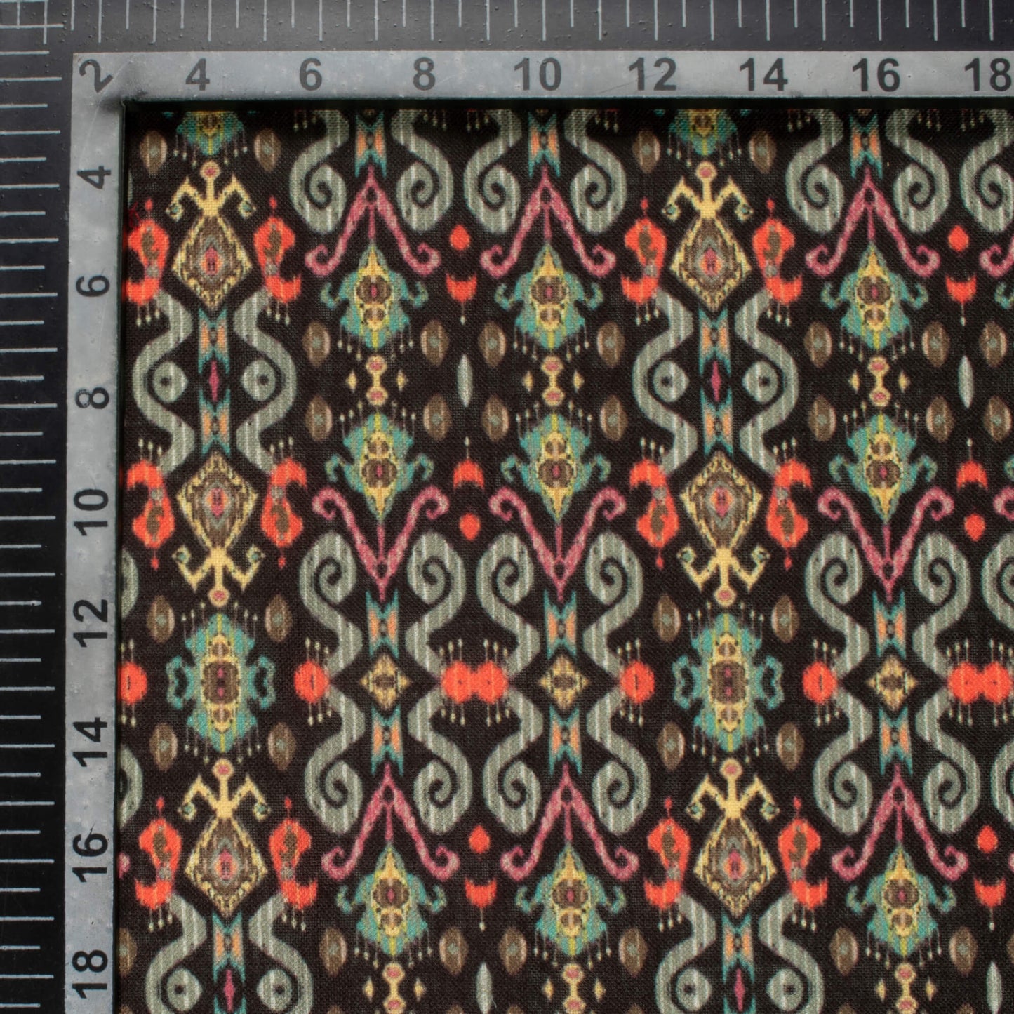 Black And Sage Green Ethnic Pattern Digital Print Linen Textured Fabric (Width 56 Inches)