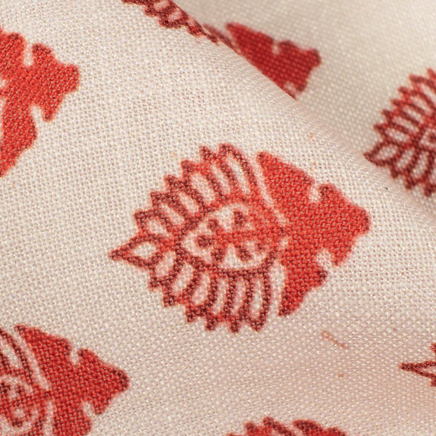 Linen Beige And Red Booti Pattern Digital Print Linen Textured Fabric (Width 56 Inches)