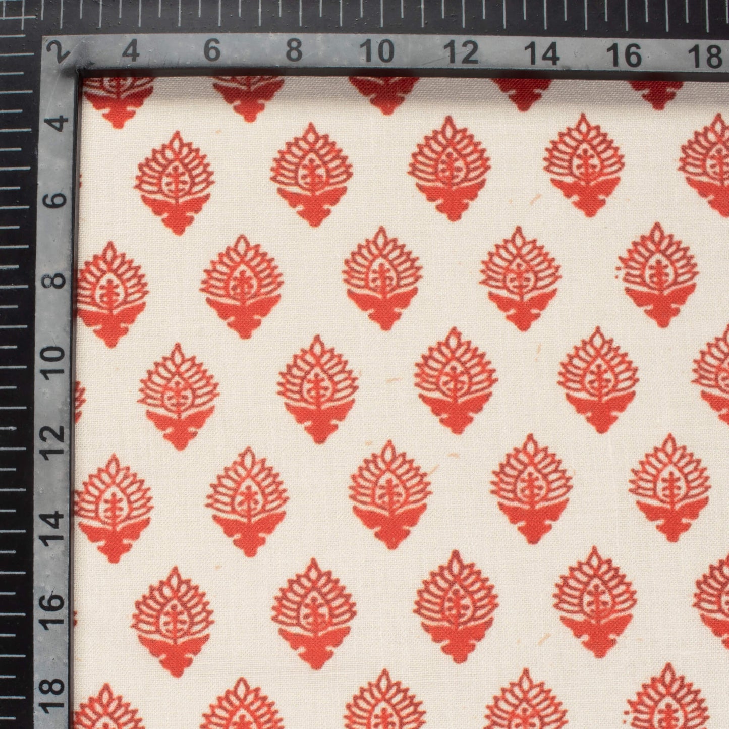 Linen Beige And Red Booti Pattern Digital Print Linen Textured Fabric (Width 56 Inches)