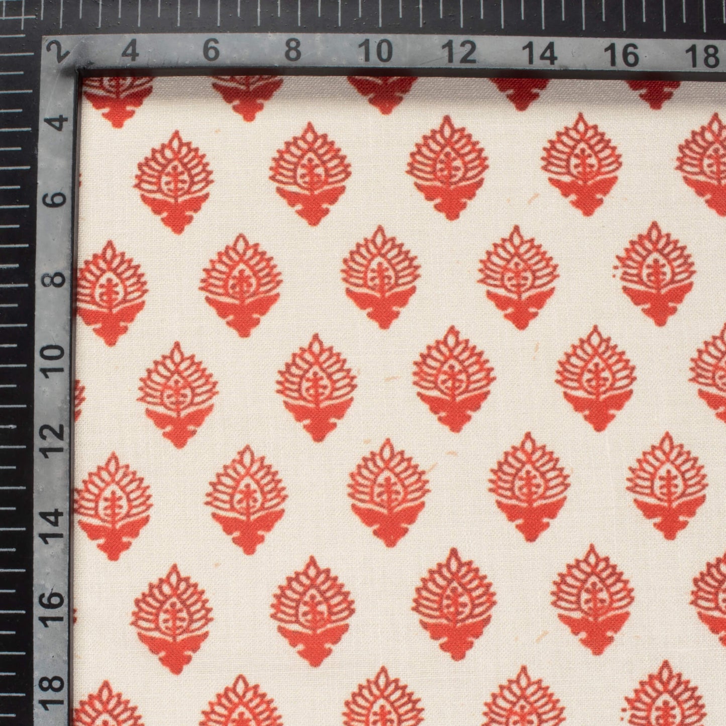Linen Beige And Red Booti Pattern Digital Print Linen Textured Fabric (Width 56 Inches)