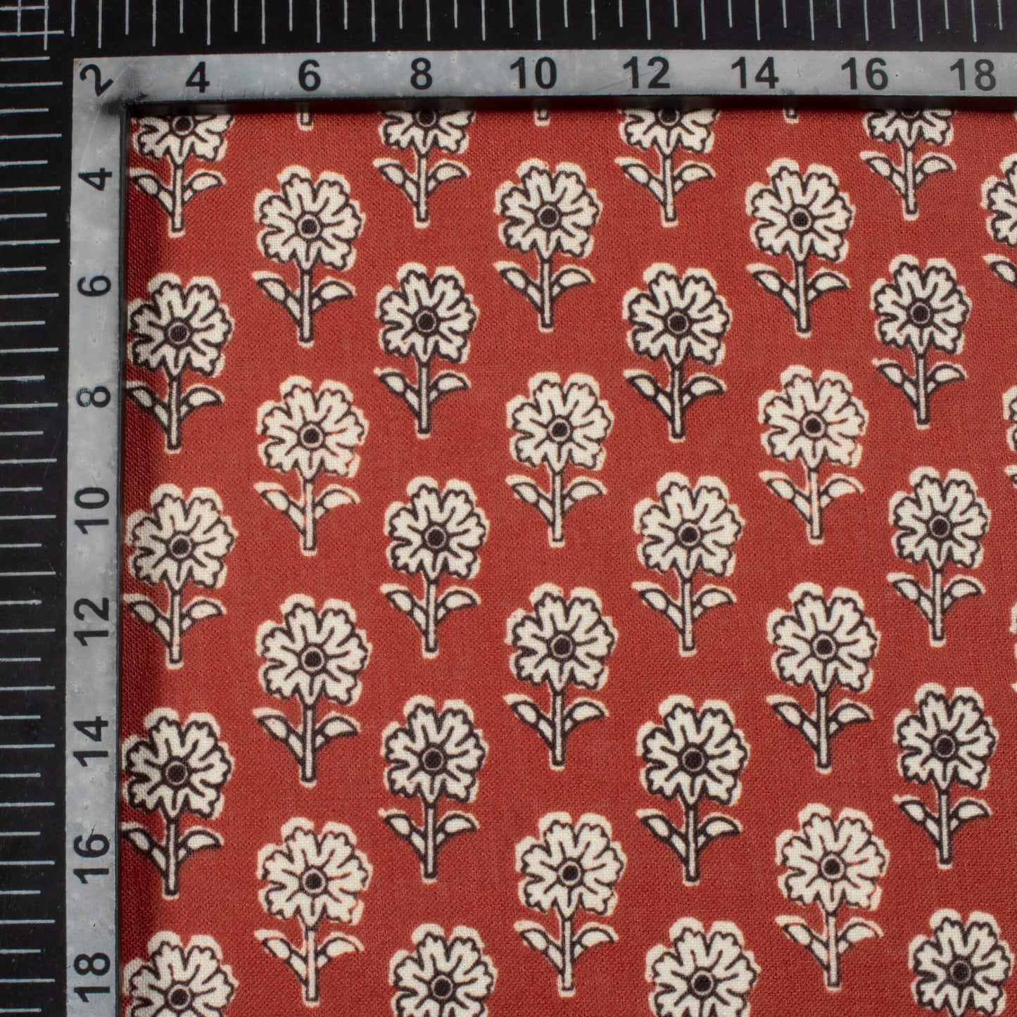 Sangria Red And Off White Floral Pattern Digital Print Linen Textured Fabric (Width 56 Inches)