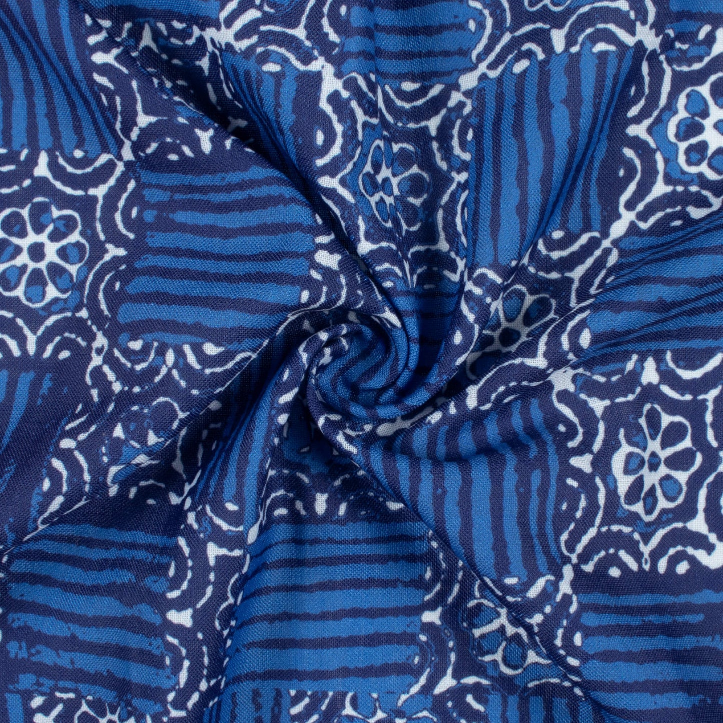 Blue And White Indigo Pattern Digital Print Linen Textured Fabric (Width 56 Inches)