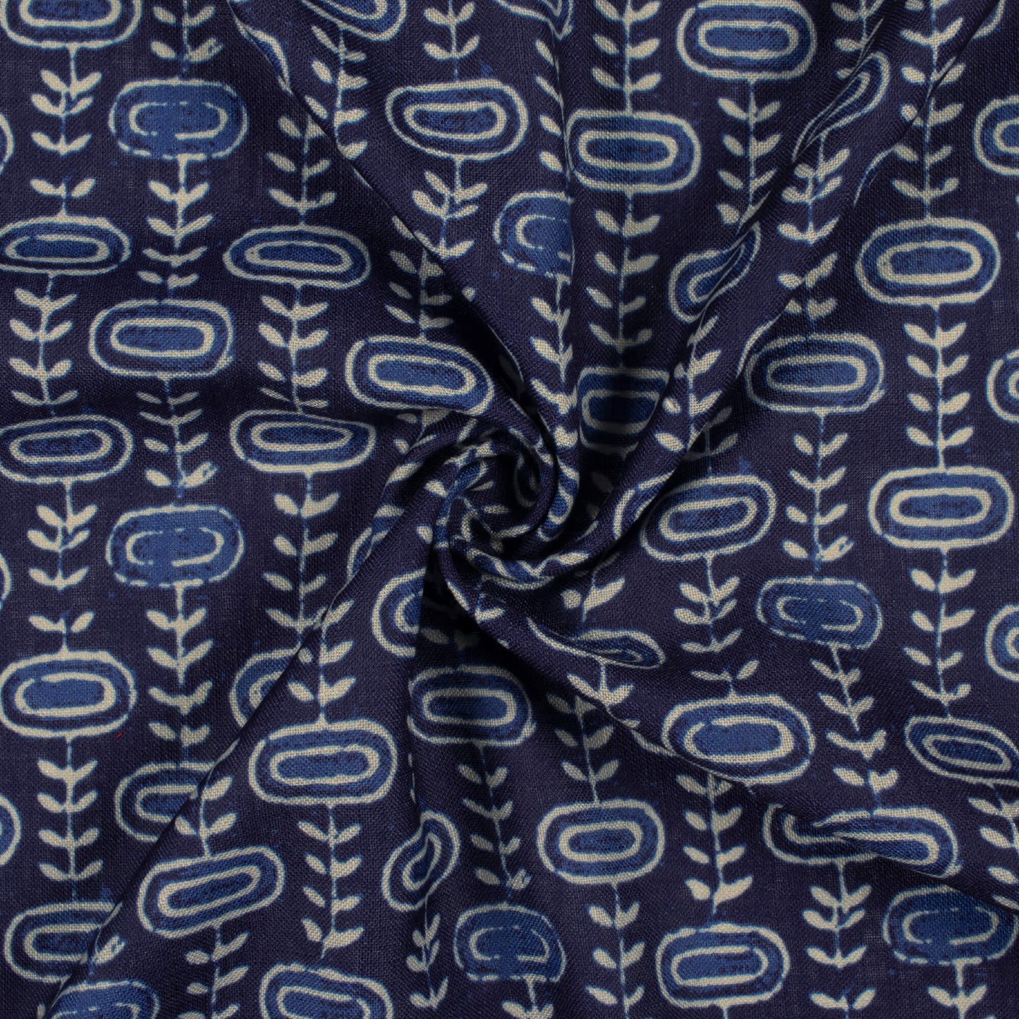 Blue And White Indiigo Pattern Digital Print Linen Textured Fabric (Width 56 Inches)