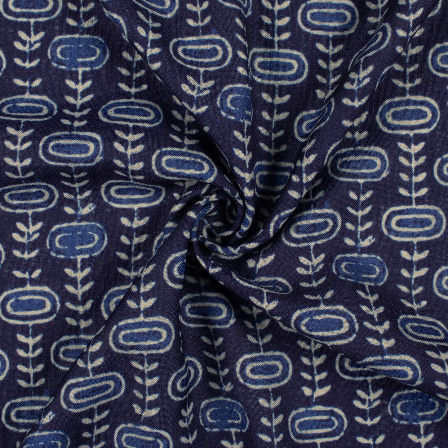 Blue And White Indigo Pattern Digital Print Linen Textured Fabric (Width 56 Inches)