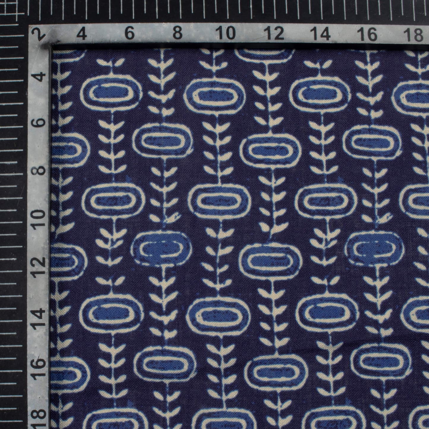 Blue And White Indiigo Pattern Digital Print Linen Textured Fabric (Width 56 Inches)