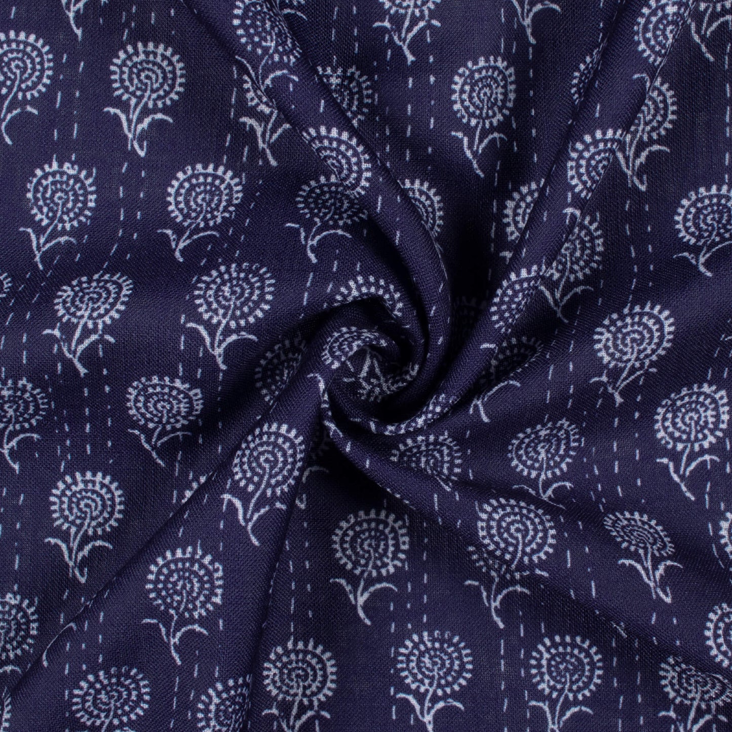 Blue And White Indiigo Pattern Digital Print Linen Textured Fabric (Width 56 Inches)
