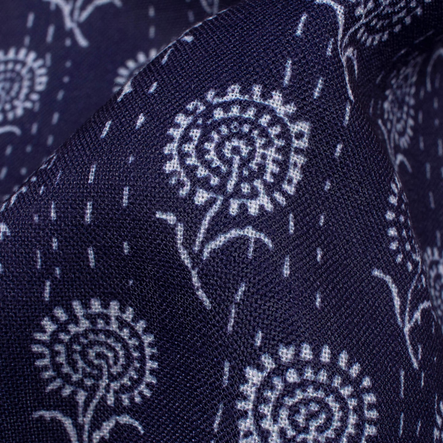 Blue And White Indiigo Pattern Digital Print Linen Textured Fabric (Width 56 Inches)