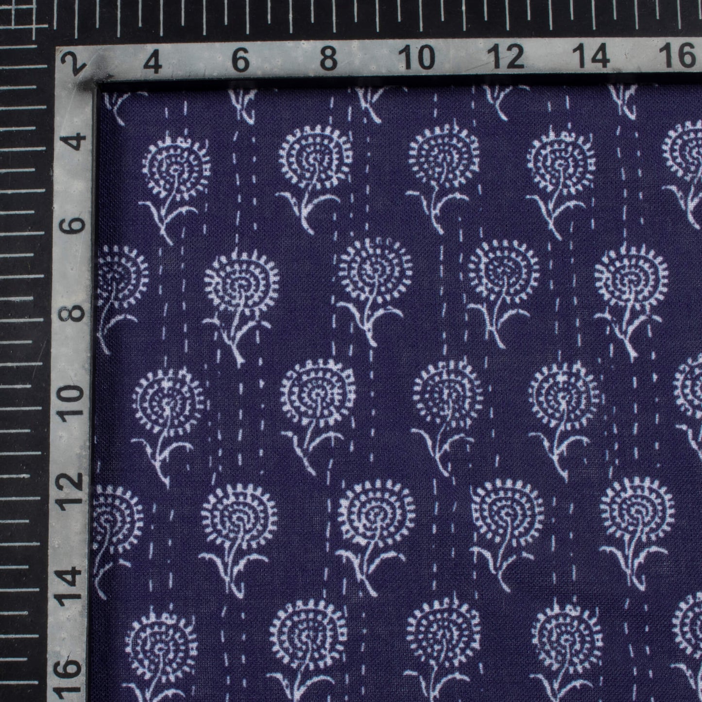 Blue And White Indigo Pattern Digital Print Linen Textured Fabric (Width 56 Inches)