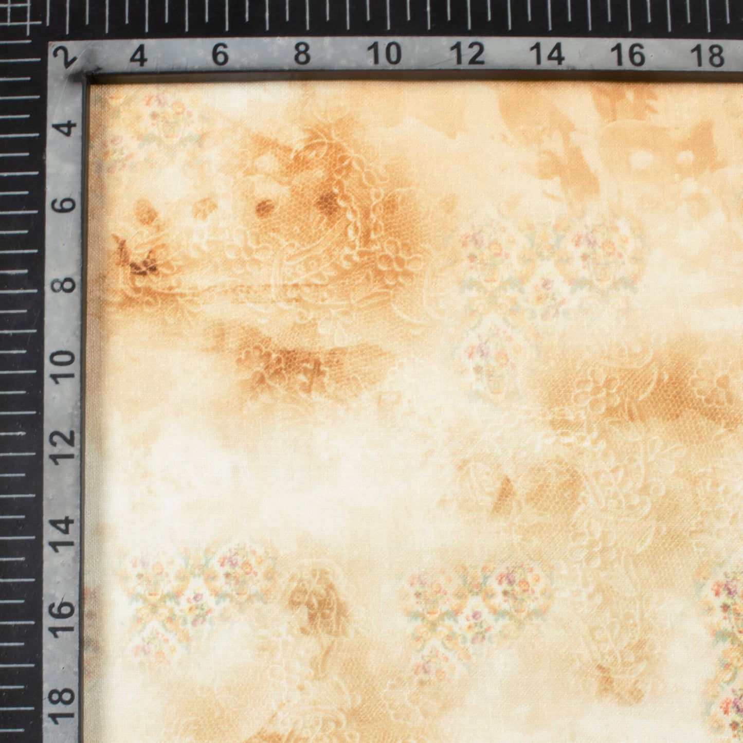 Tortilla Brown And White Traditional Pattern Digital Print Linen Textured Fabric (Width 56 Inches)