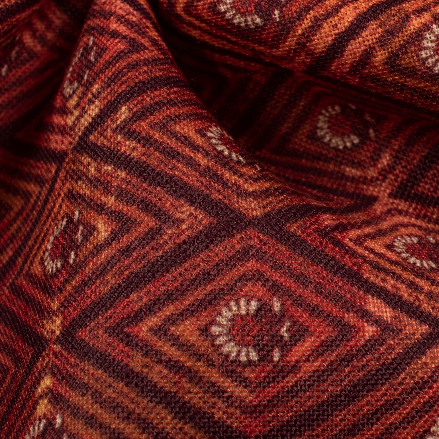 Rust Orange And Black Geometric Pattern Digital Print Linen Textured Fabric (Width 56 Inches)