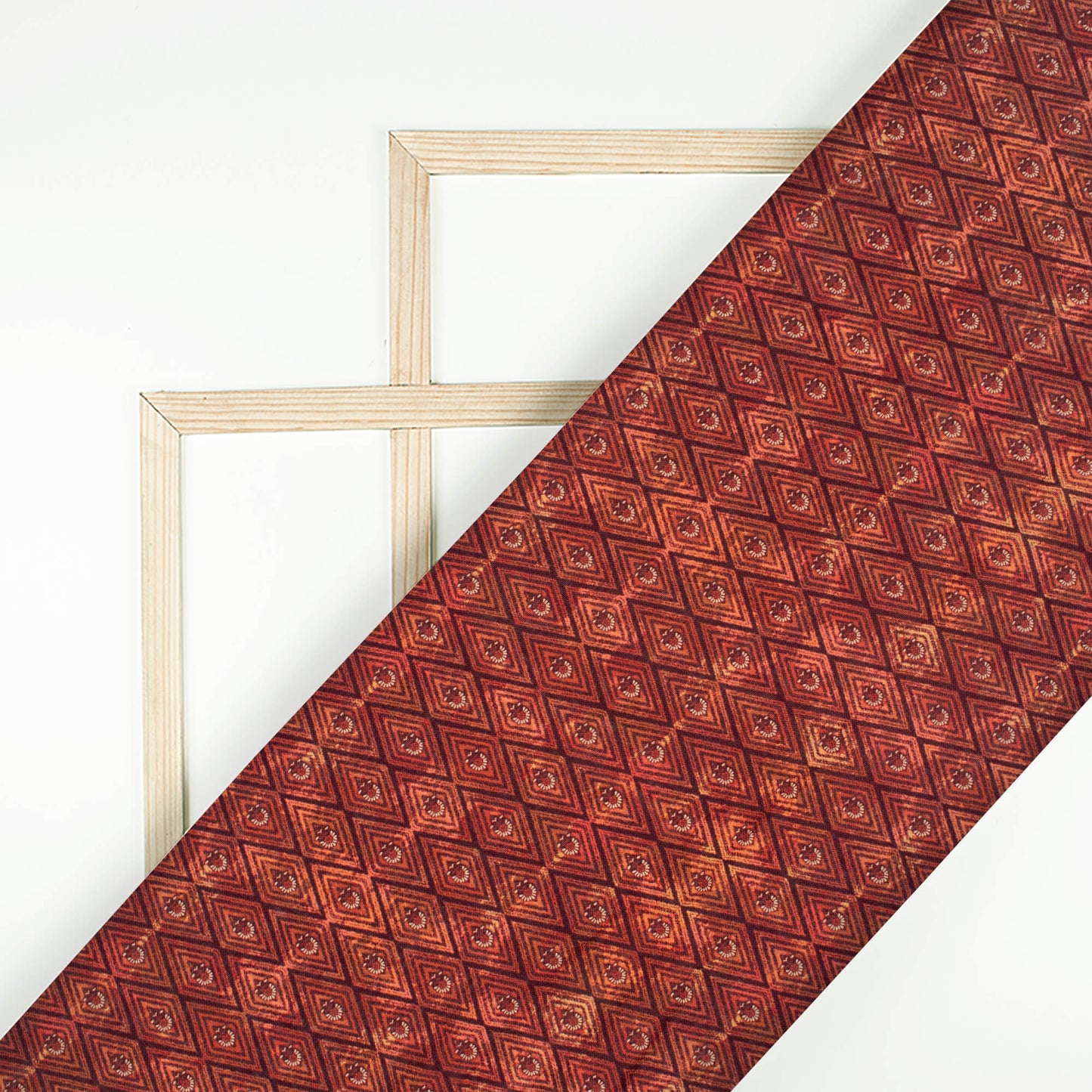 Rust Orange And Black Geometric Pattern Digital Print Linen Textured Fabric (Width 56 Inches)