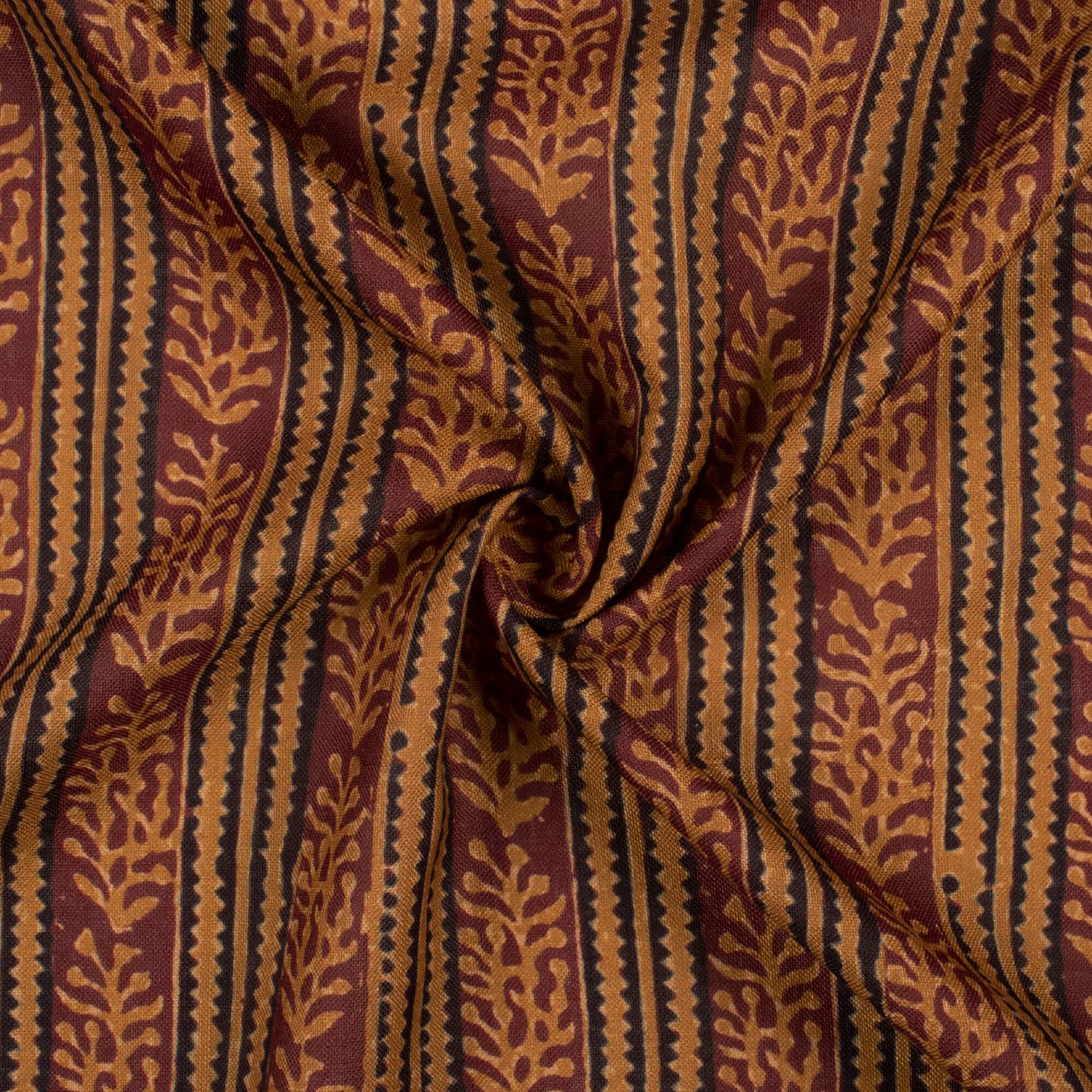 Ochre Yellow And Pecan Brown Stripes Pattern Digital Print Linen Textured Fabric (Width 56 Inches)