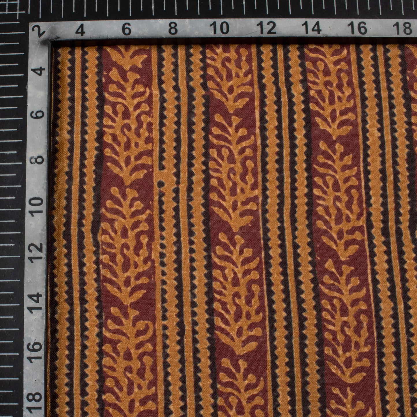 Ochre Yellow And Pecan Brown Stripes Pattern Digital Print Linen Textured Fabric (Width 56 Inches)