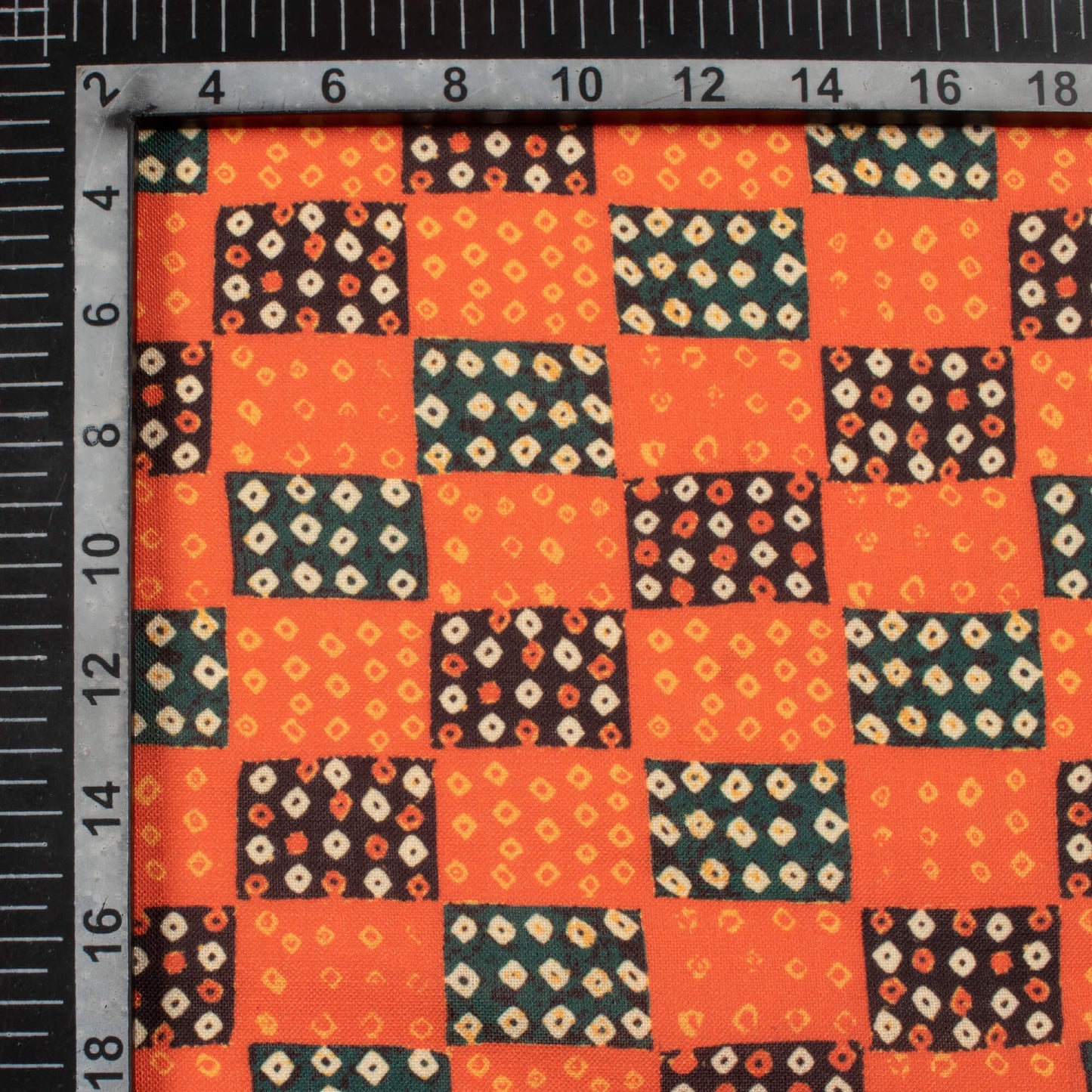 Salamander Orange And Corn Yellow Bandhani Pattern Digital Print Linen Textured Fabric (Width 56 Inches)