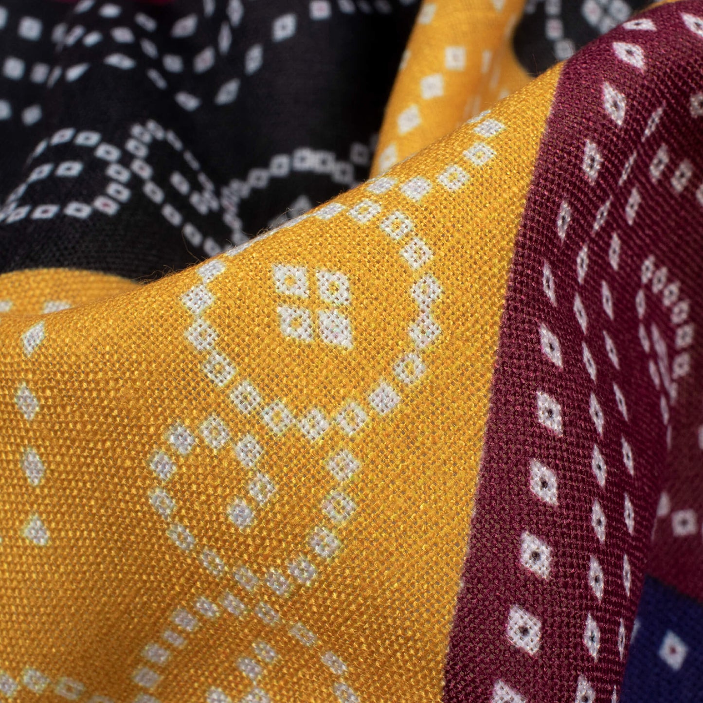 Sangria Purple And Black Bandhanii Pattern Digital Print Linen Textured Fabric (Width 56 Inches)