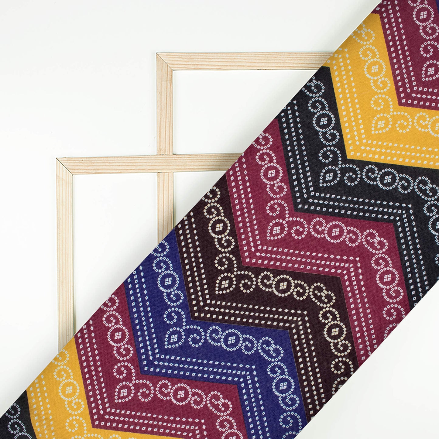 Sangria Purple And Black Bandhanii Pattern Digital Print Linen Textured Fabric (Width 56 Inches)