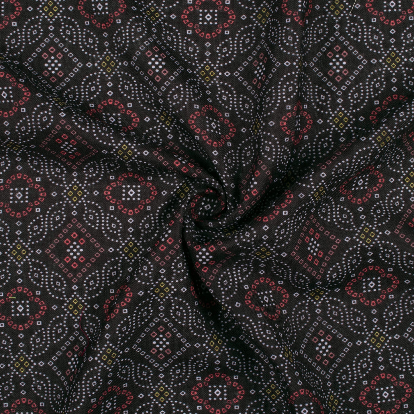 Black And Blood Red Bandhanii Pattern Digital Print Linen Textured Fabric (Width 56 Inches)