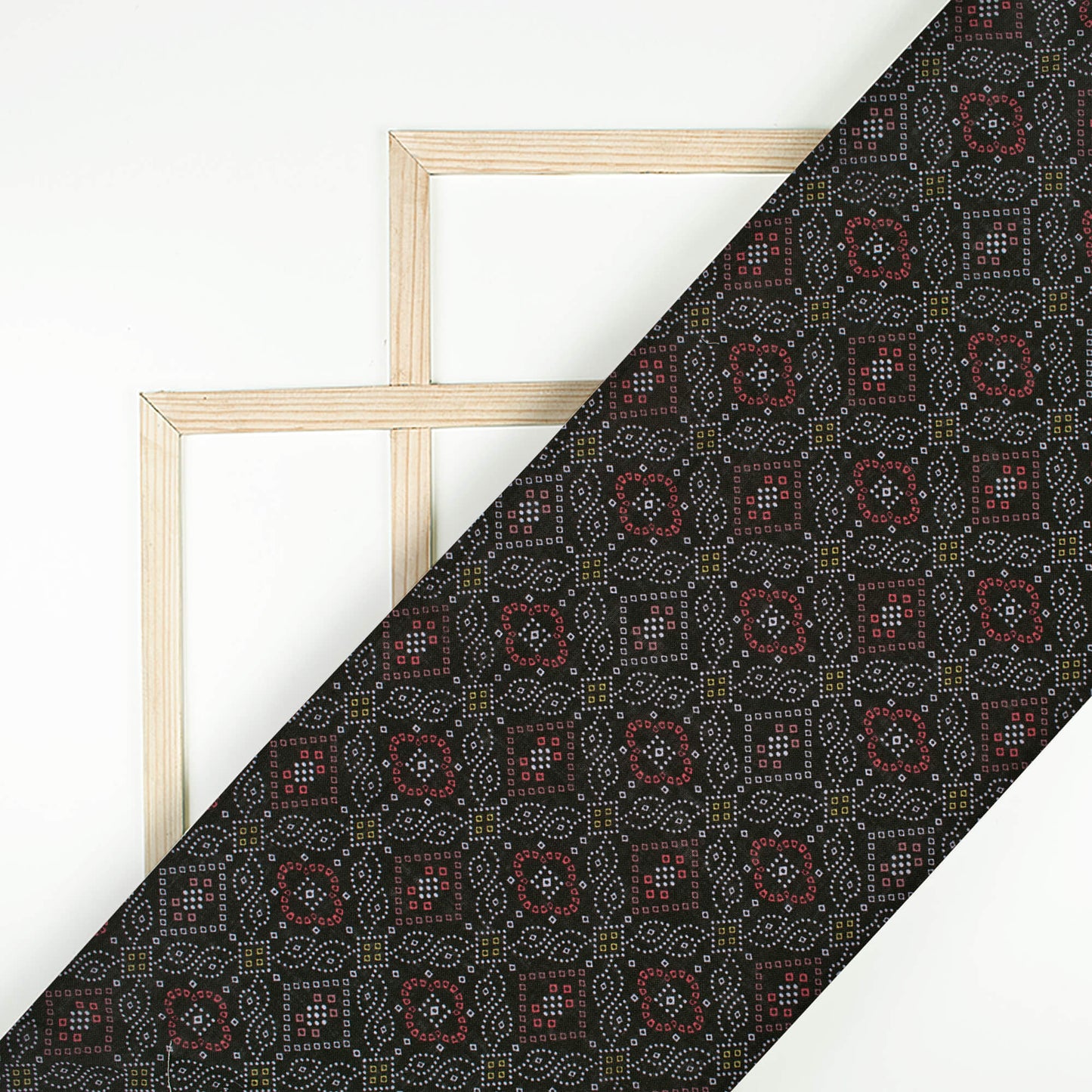 Black And Blood Red Bandhanii Pattern Digital Print Linen Textured Fabric (Width 56 Inches)