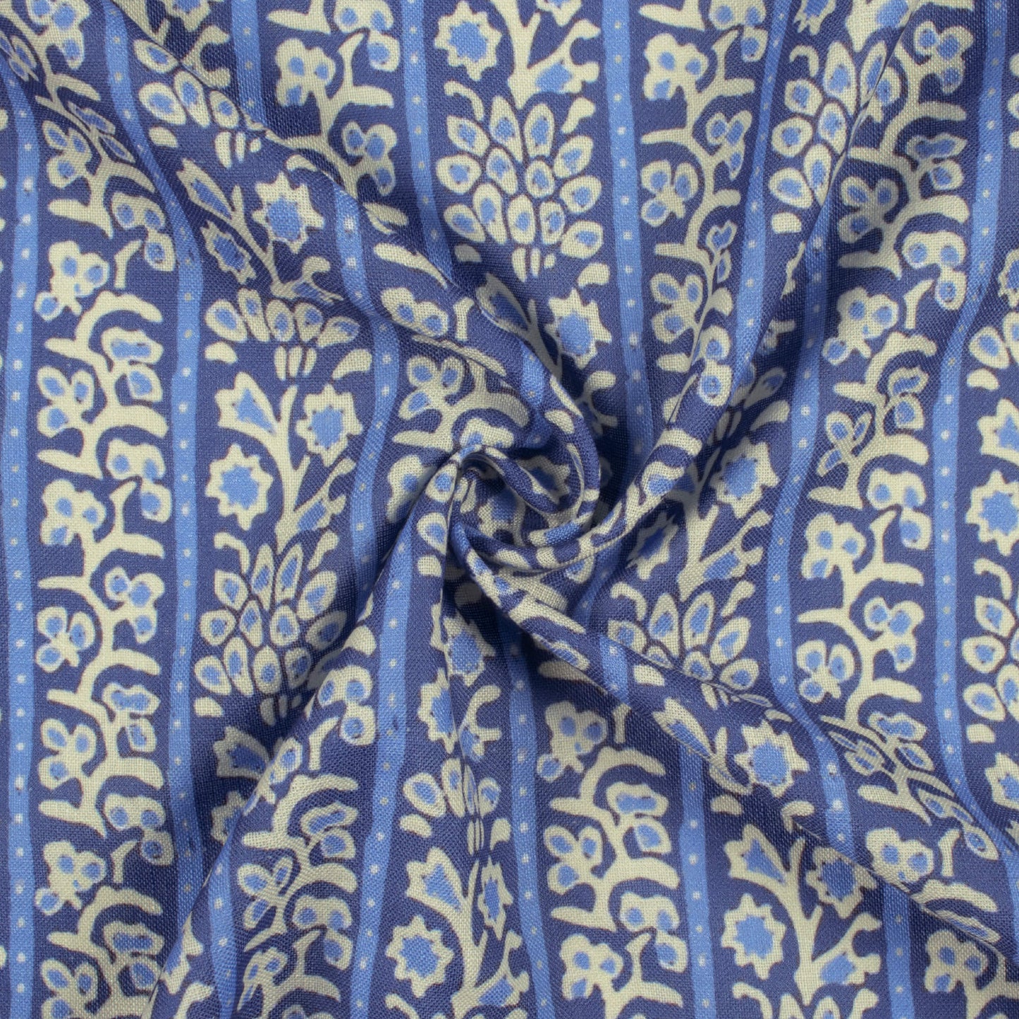 Blue And White Indiigo Pattern Digital Print Linen Textured Fabric (Width 56 Inches)