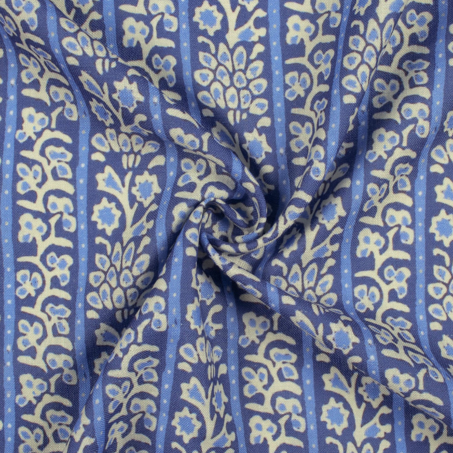 Blue And White Indigo Pattern Digital Print Linen Textured Fabric (Width 56 Inches)