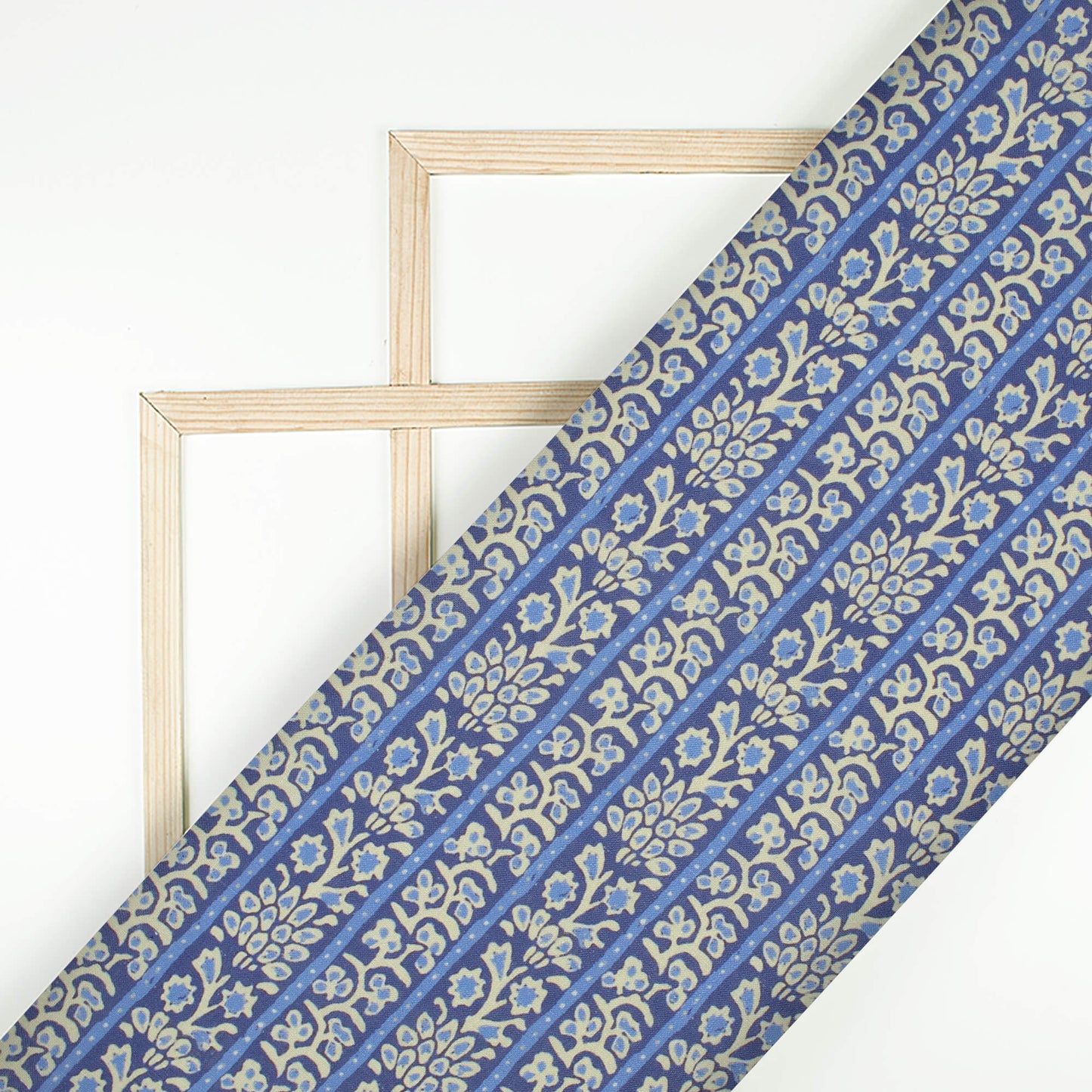 Blue And White Indigo Pattern Digital Print Linen Textured Fabric (Width 56 Inches)