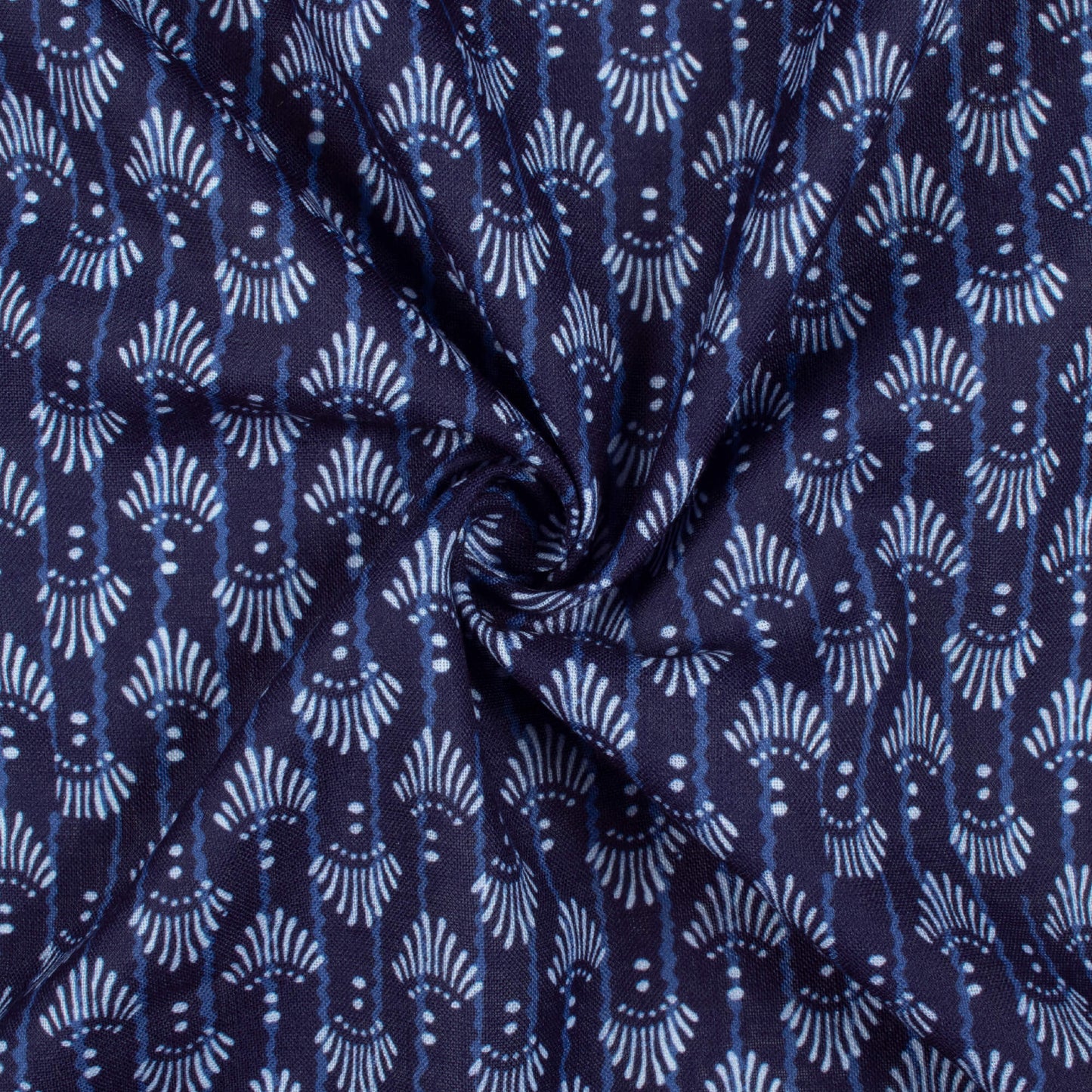 Blue And White Indiigo Pattern Digital Print Linen Textured Fabric (Width 56 Inches)