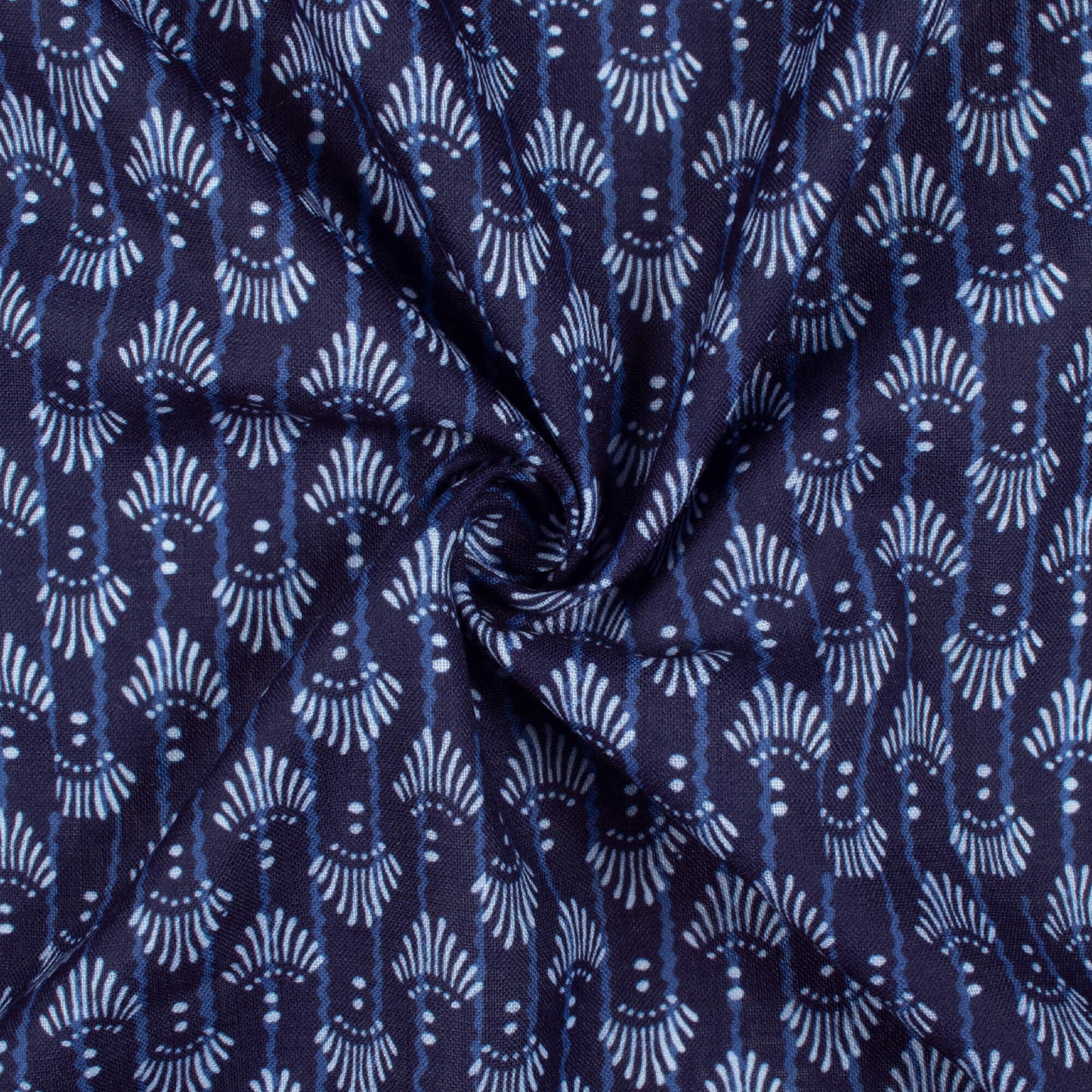 Blue And White Indigo Pattern Digital Print Linen Textured Fabric (Width 56 Inches)