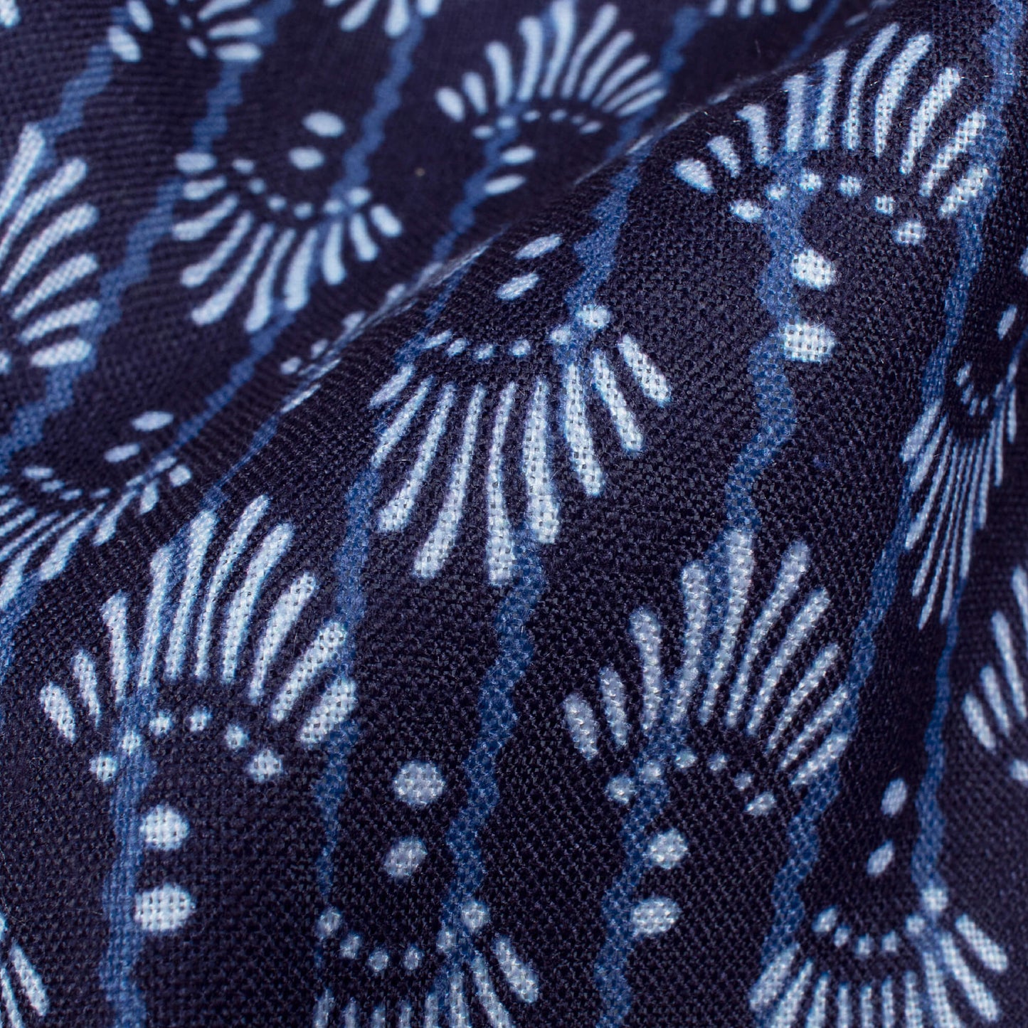 Blue And White Indiigo Pattern Digital Print Linen Textured Fabric (Width 56 Inches)