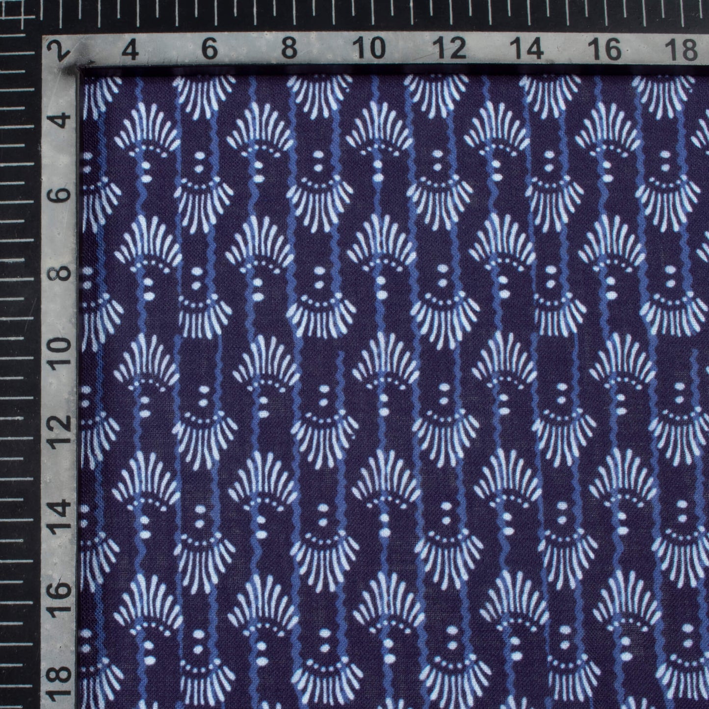 Blue And White Indiigo Pattern Digital Print Linen Textured Fabric (Width 56 Inches)