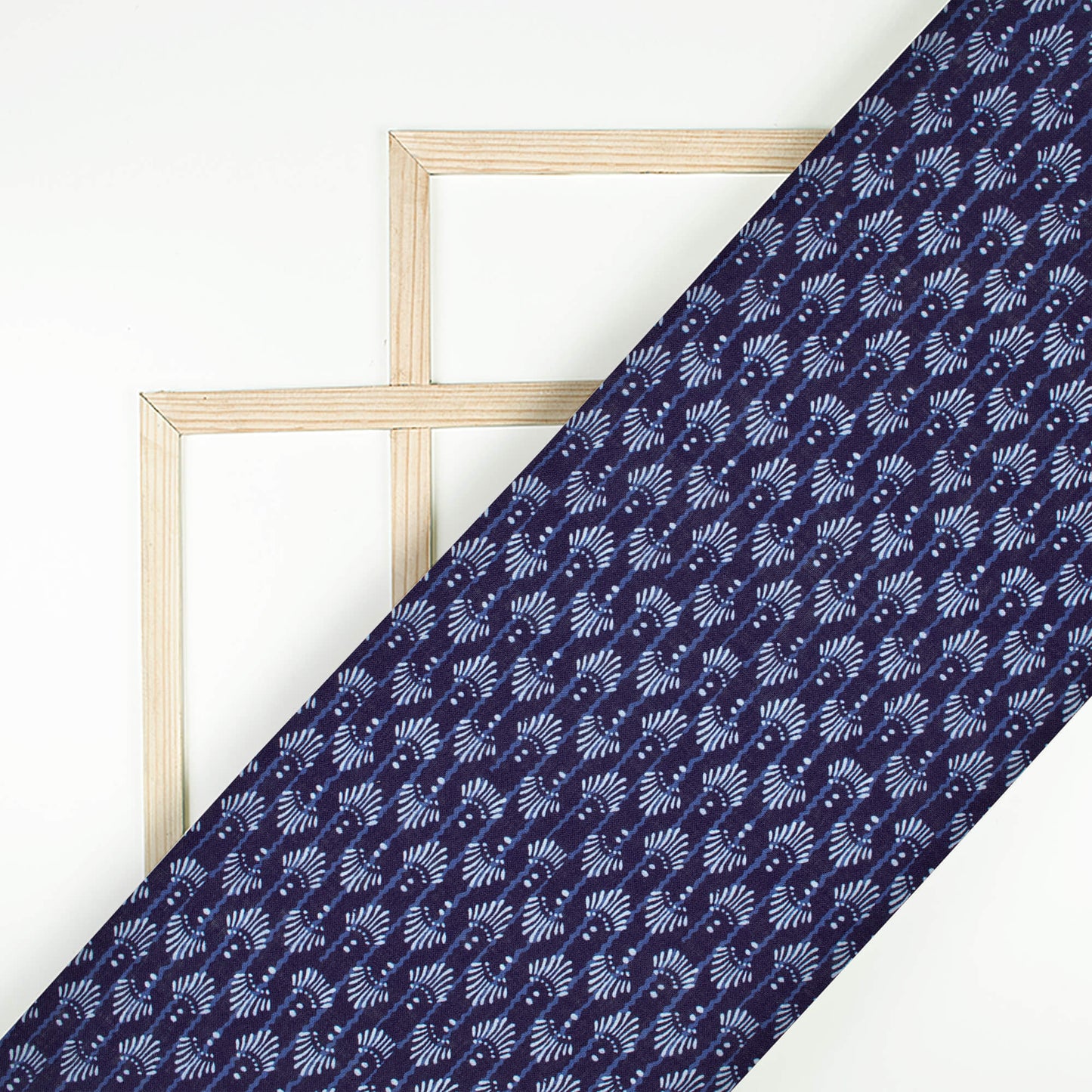 Blue And White Indigo Pattern Digital Print Linen Textured Fabric (Width 56 Inches)