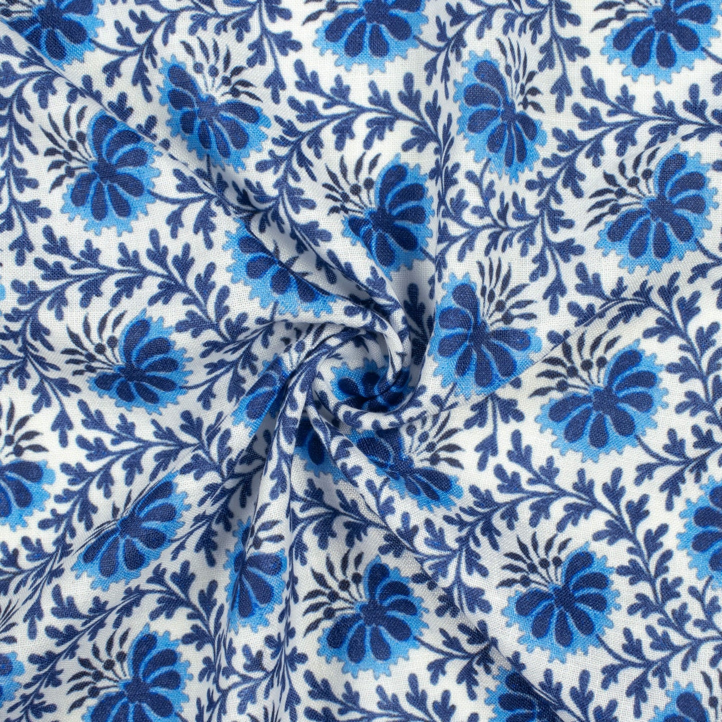 Blue And White Indiigo Pattern Digital Print Linen Textured Fabric (Width 56 Inches)
