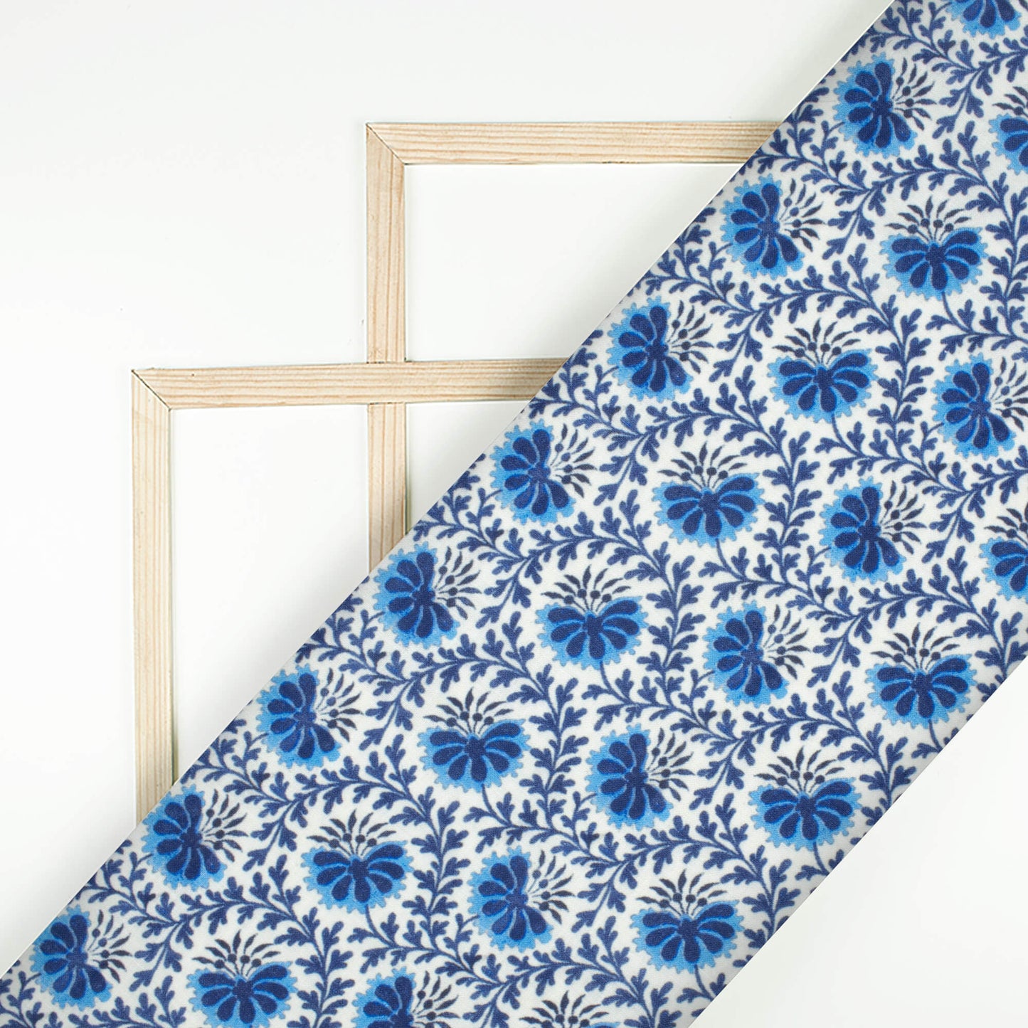 Blue And White Indiigo Pattern Digital Print Linen Textured Fabric (Width 56 Inches)