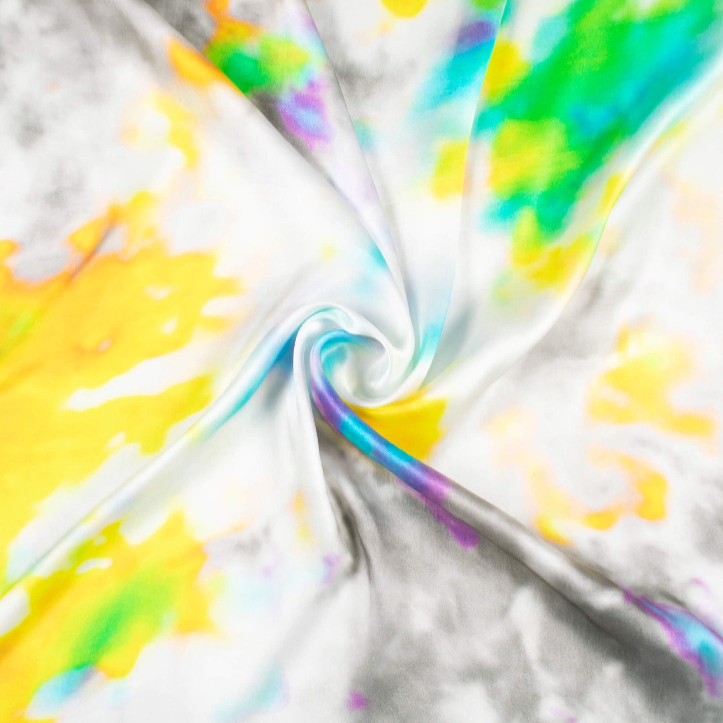 White And Yellow Tye And Dye Pattern Digital Print Viscose Gaji Silk Fabric