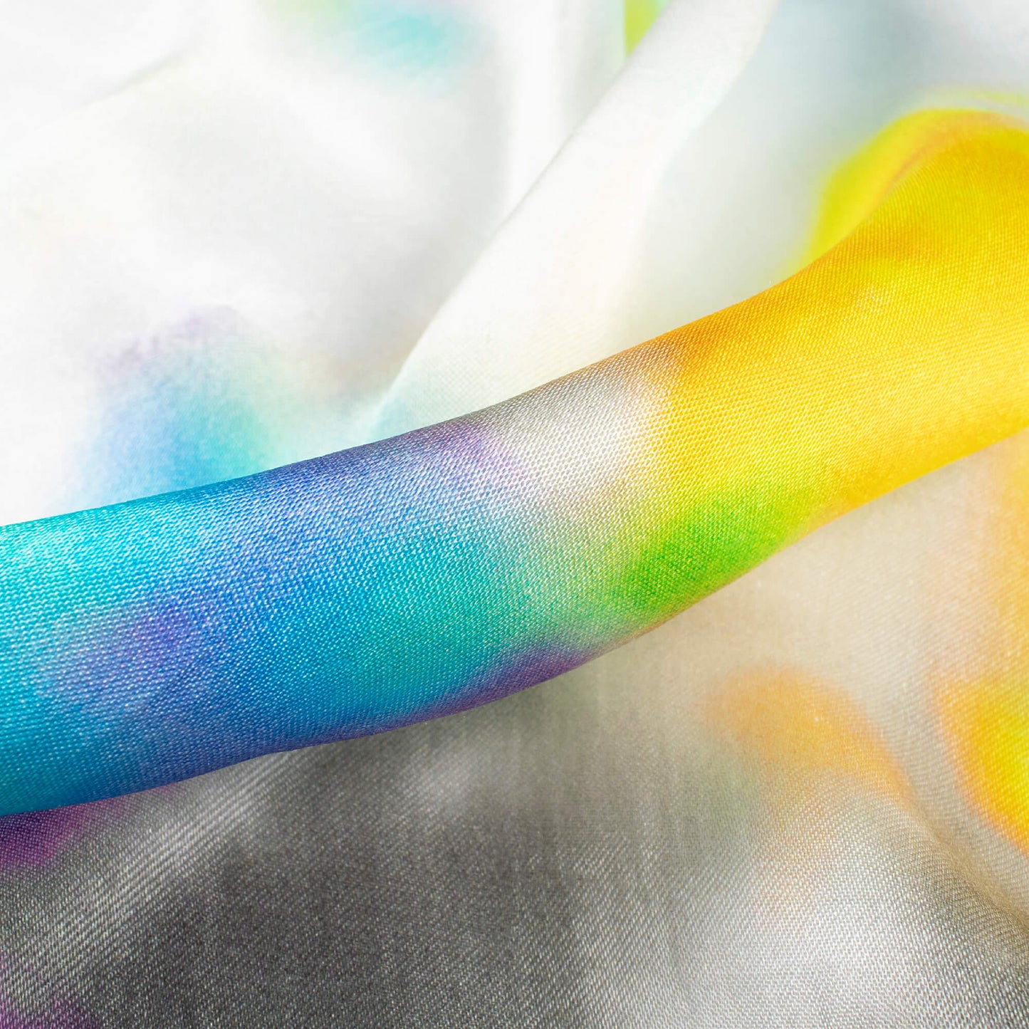 White And Yellow Tye And Dye Pattern Digital Print Viscose Gaji Silk Fabric